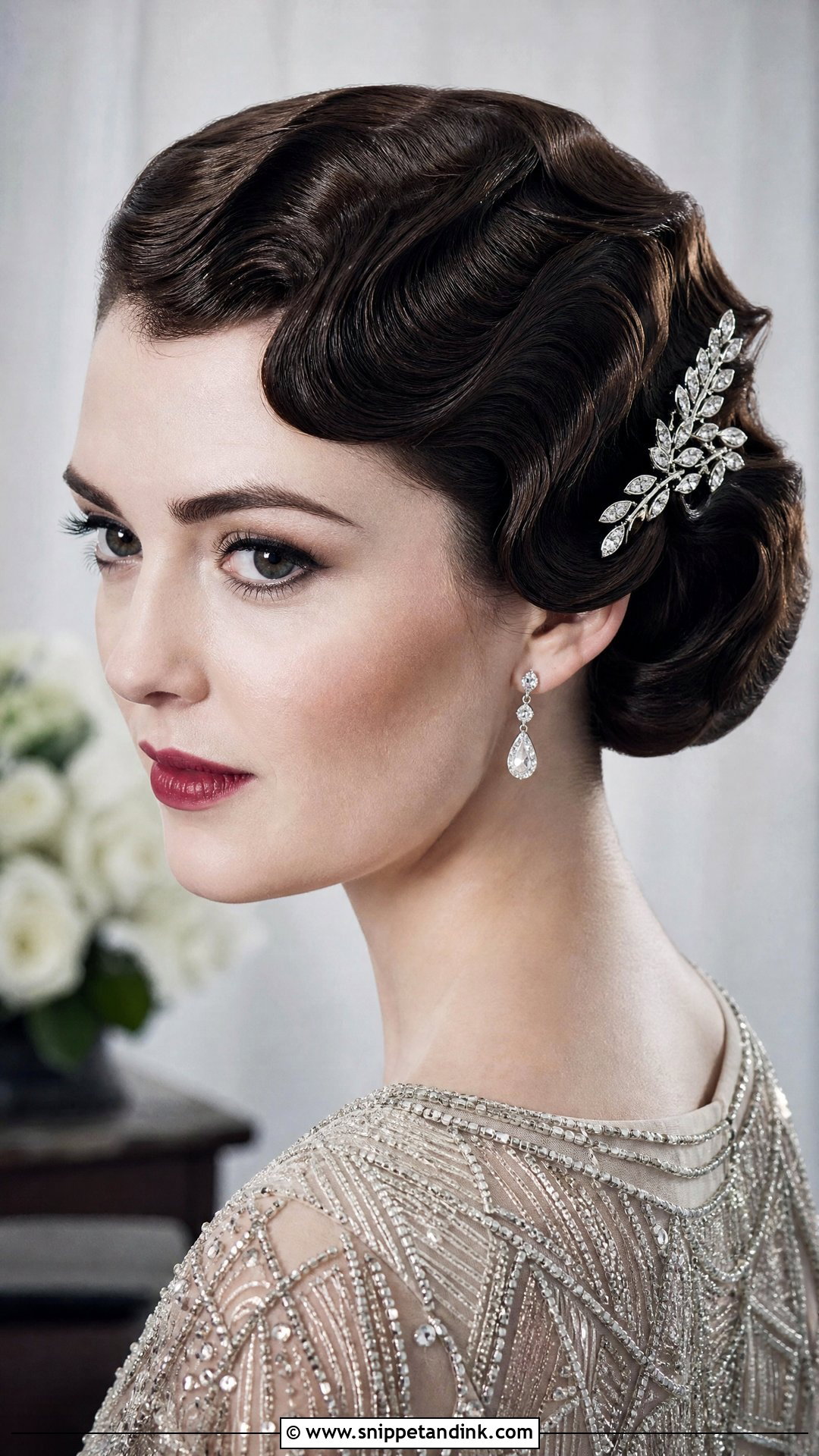Vintage Finger Waves Bridal Updo for Round Face - Snippet and Ink - 20 Round Face Bride Hairstyle Ideas