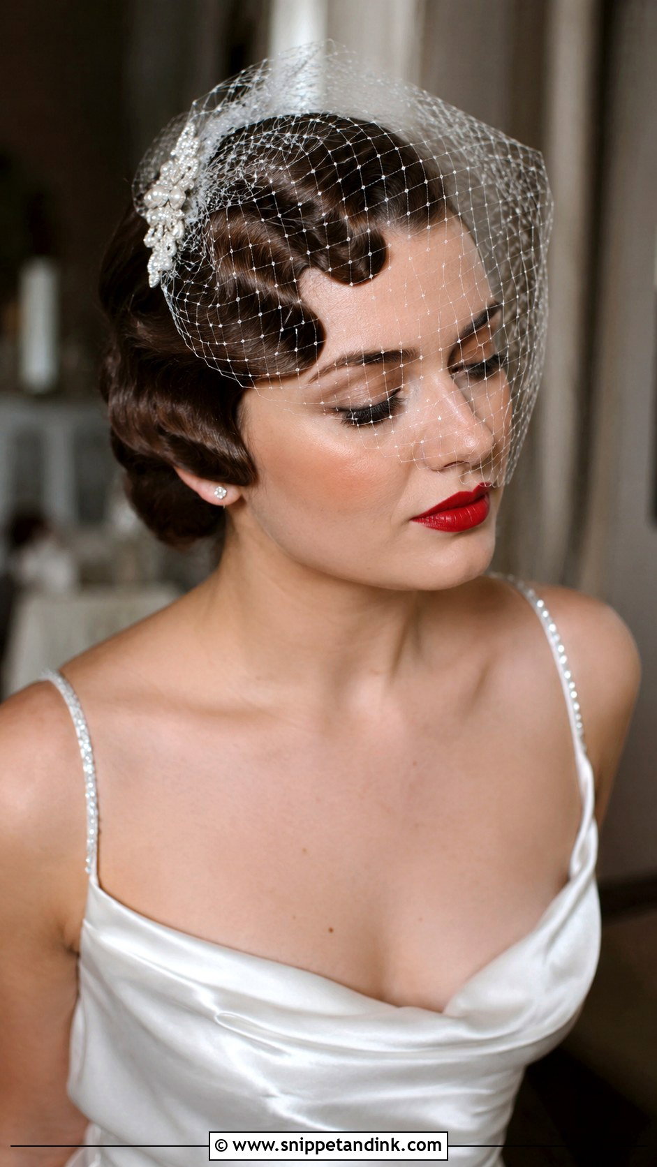 Vintage Finger Waves With Birdcage Veil - Snippet and Ink - 20 Birdcage Veil Hairstyle Ideas