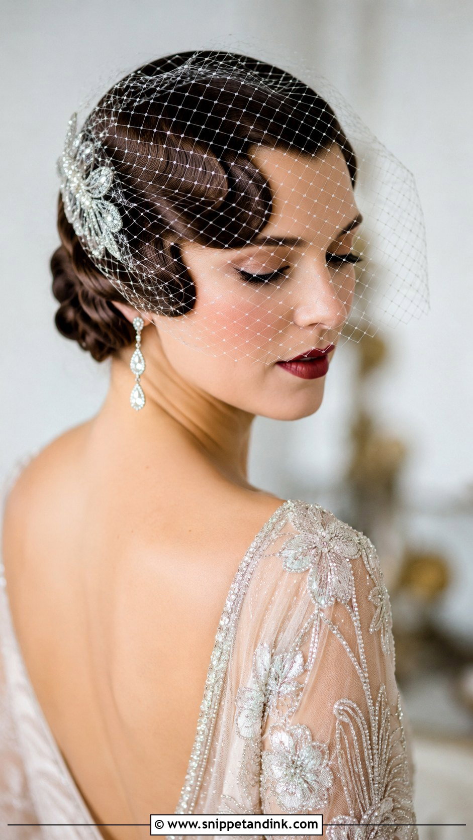 Vintage Finger Waves With Blusher Veil - Snippet and Ink - 25 Blusher Veil with Hair Down Ideas