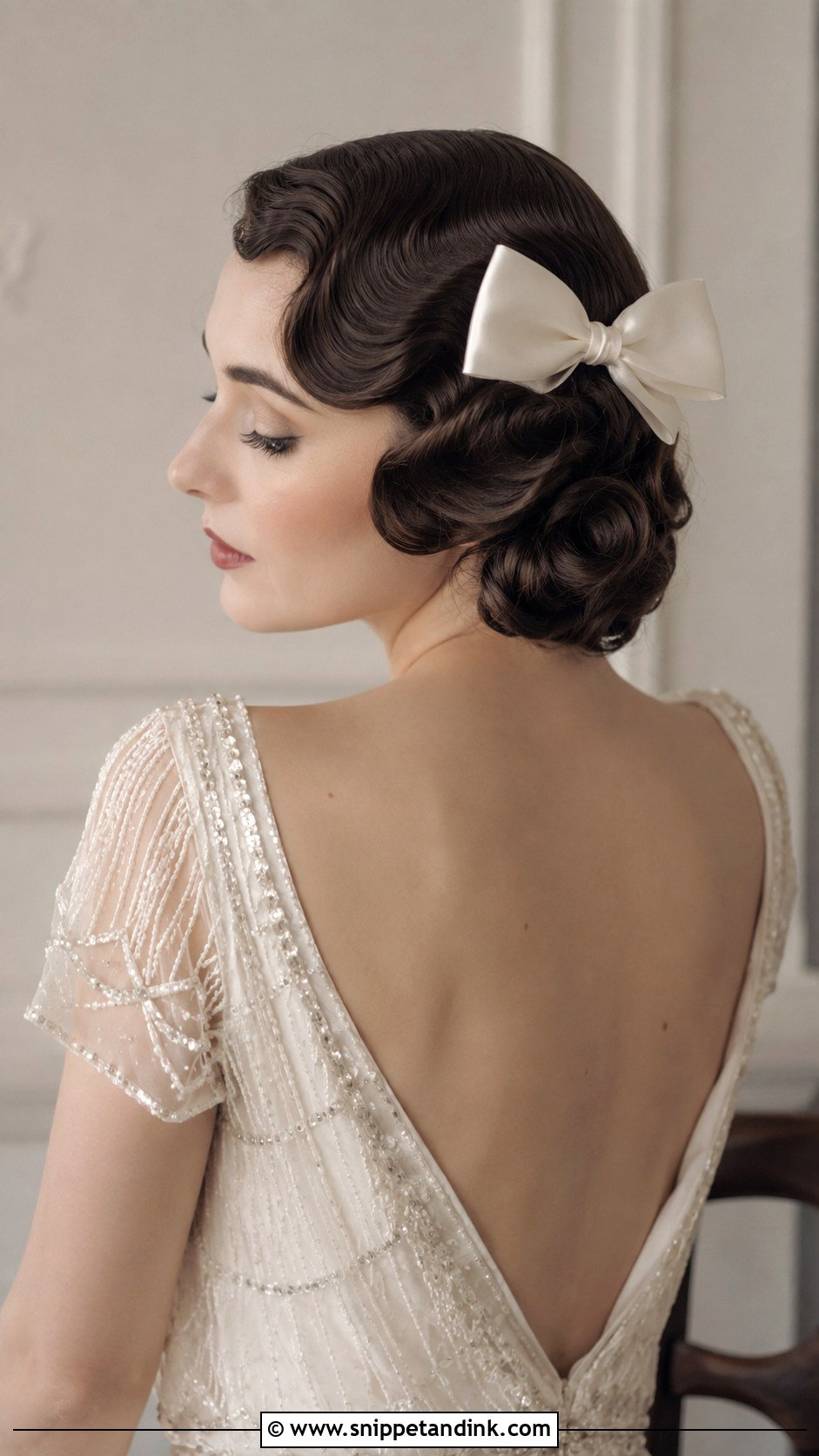 Vintage Finger Waves With Bow - Snippet and Ink - 25 Wedding Hair Bow Ideas