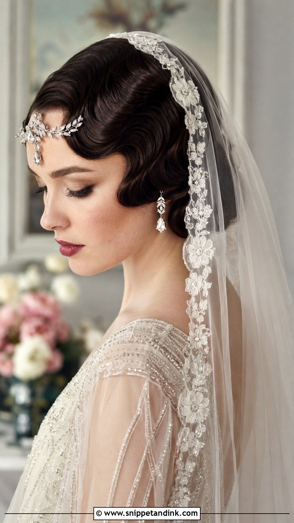 Vintage Finger Waves With Cathedral Veil - Snippet and Ink - 25 Cathedral Veil Hairstyle Ideas