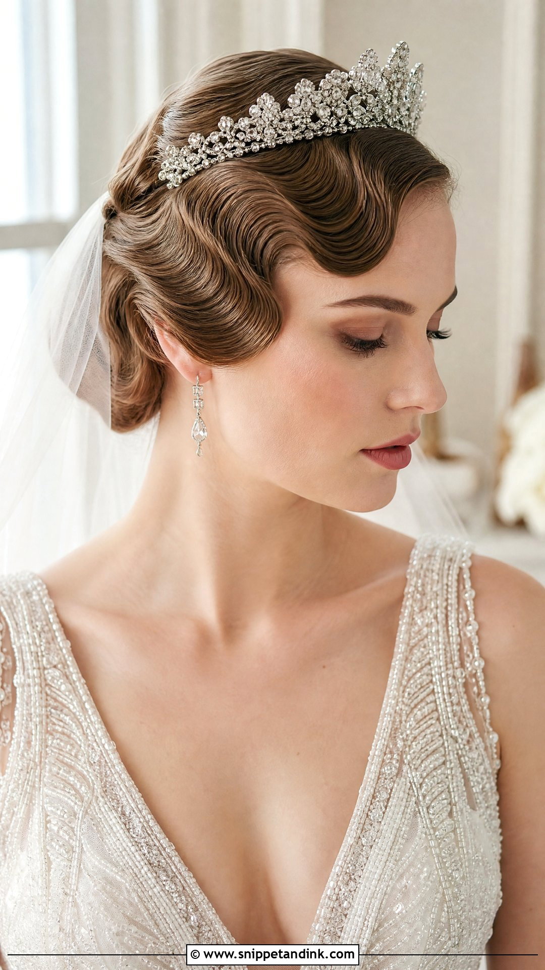 Vintage Finger Waves With Crown - Snippet and Ink - 20 Bridal Hairstyle with Crown Ideas