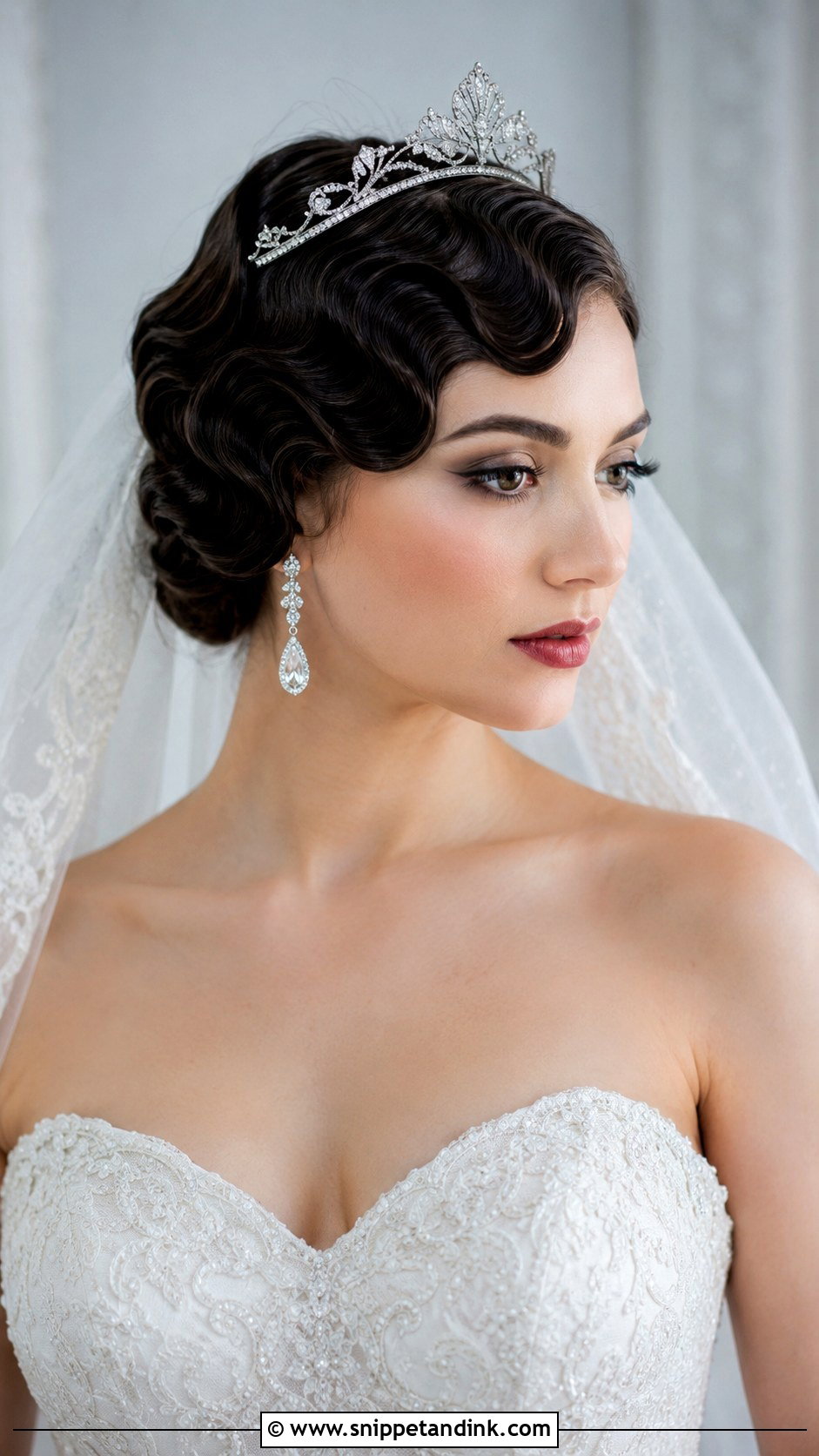 Vintage Finger Waves With Tiara - Snippet and Ink - 20 Bridal Hair Tiara Ideas