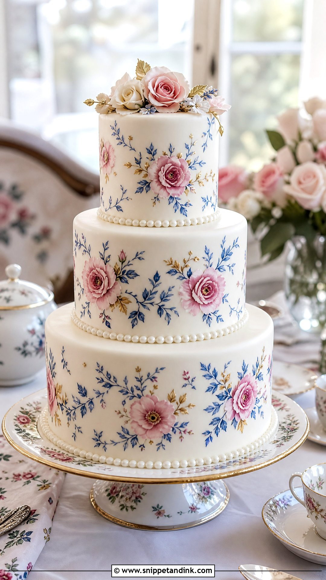 Vintage Floral Wedding Cake With Floral China Pattern - Snippet and Ink - 20 Vintage Floral Cake Ideas for Wedding