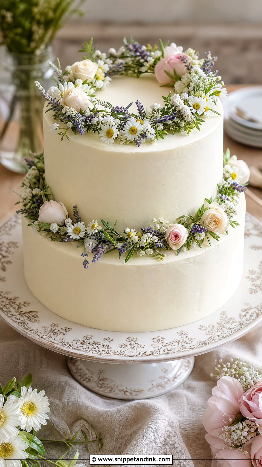 Vintage Floral Wedding Cake With Floral Wreath - Snippet and Ink - 20 Vintage Floral Cake Ideas for Wedding