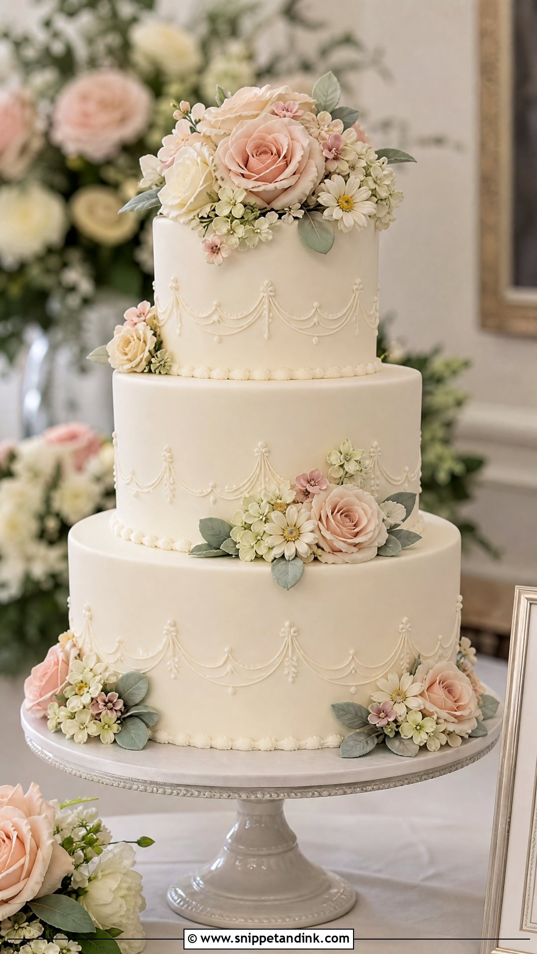 Vintage Floral Wedding Cake With Fondant Flowers - Snippet and Ink - 20 Vintage Floral Cake Ideas for Wedding