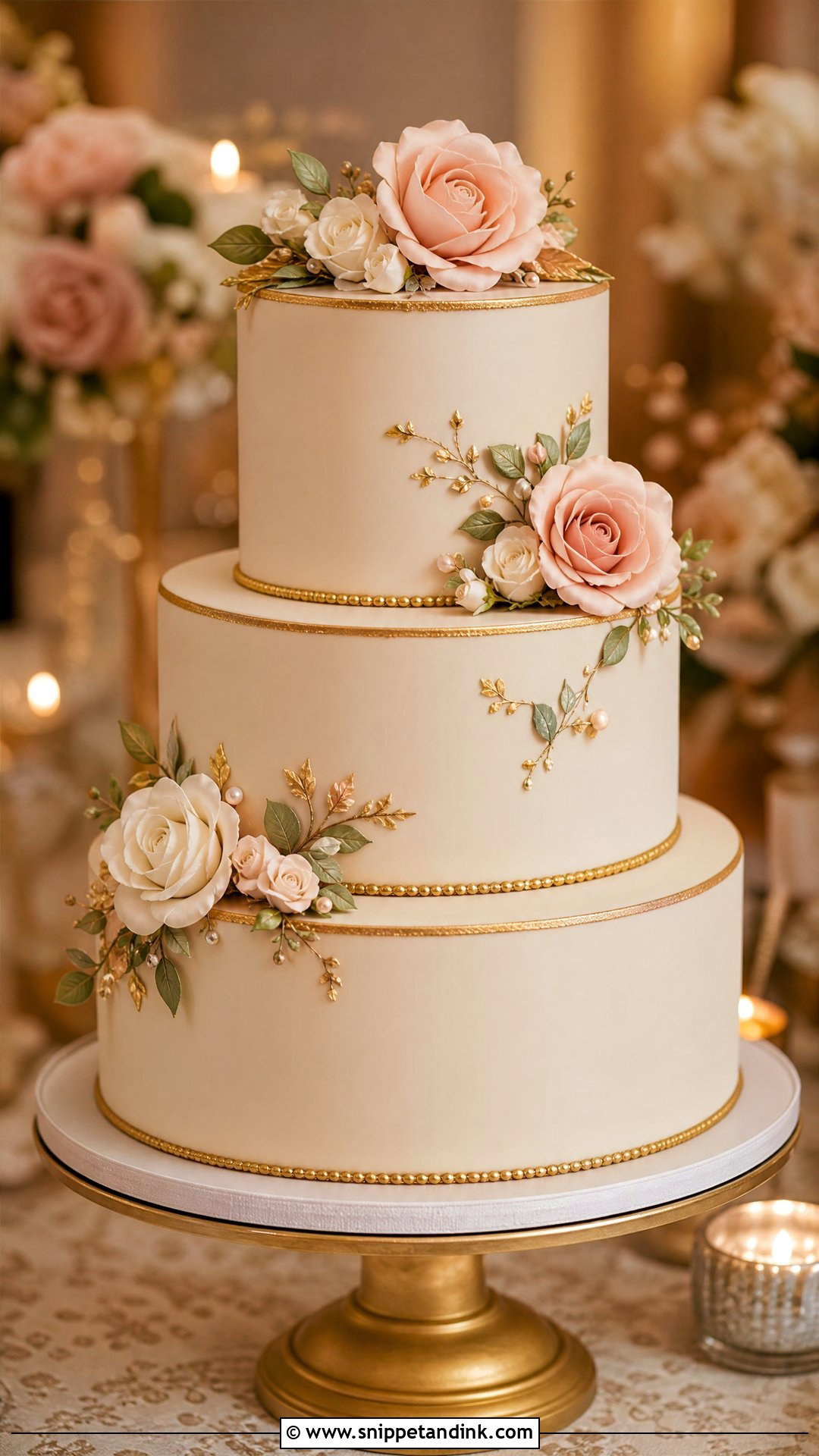 Vintage Floral Wedding Cake With Gold Trim - Snippet and Ink - 20 Vintage Floral Cake Ideas for Wedding