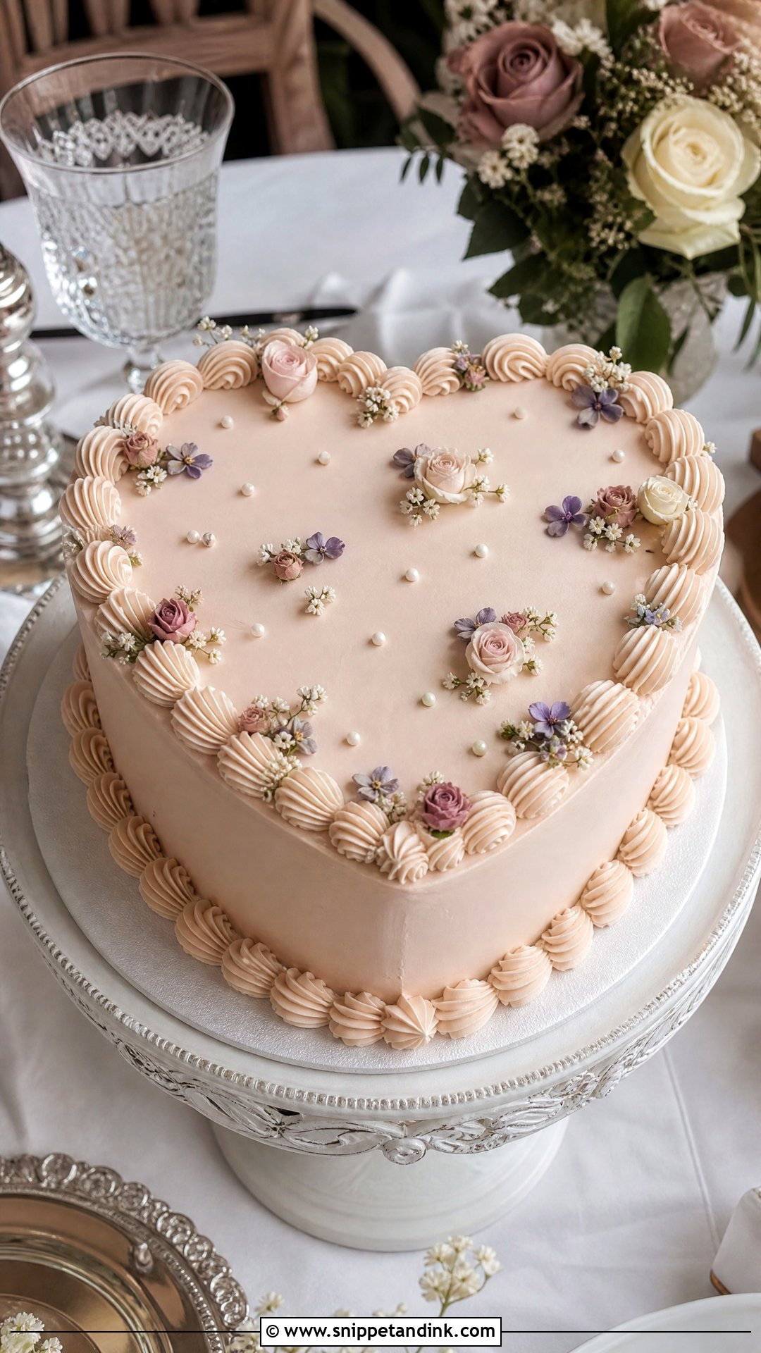Vintage Floral Wedding Cake With Heart Shape - Snippet and Ink - 20 Vintage Floral Cake Ideas for Wedding