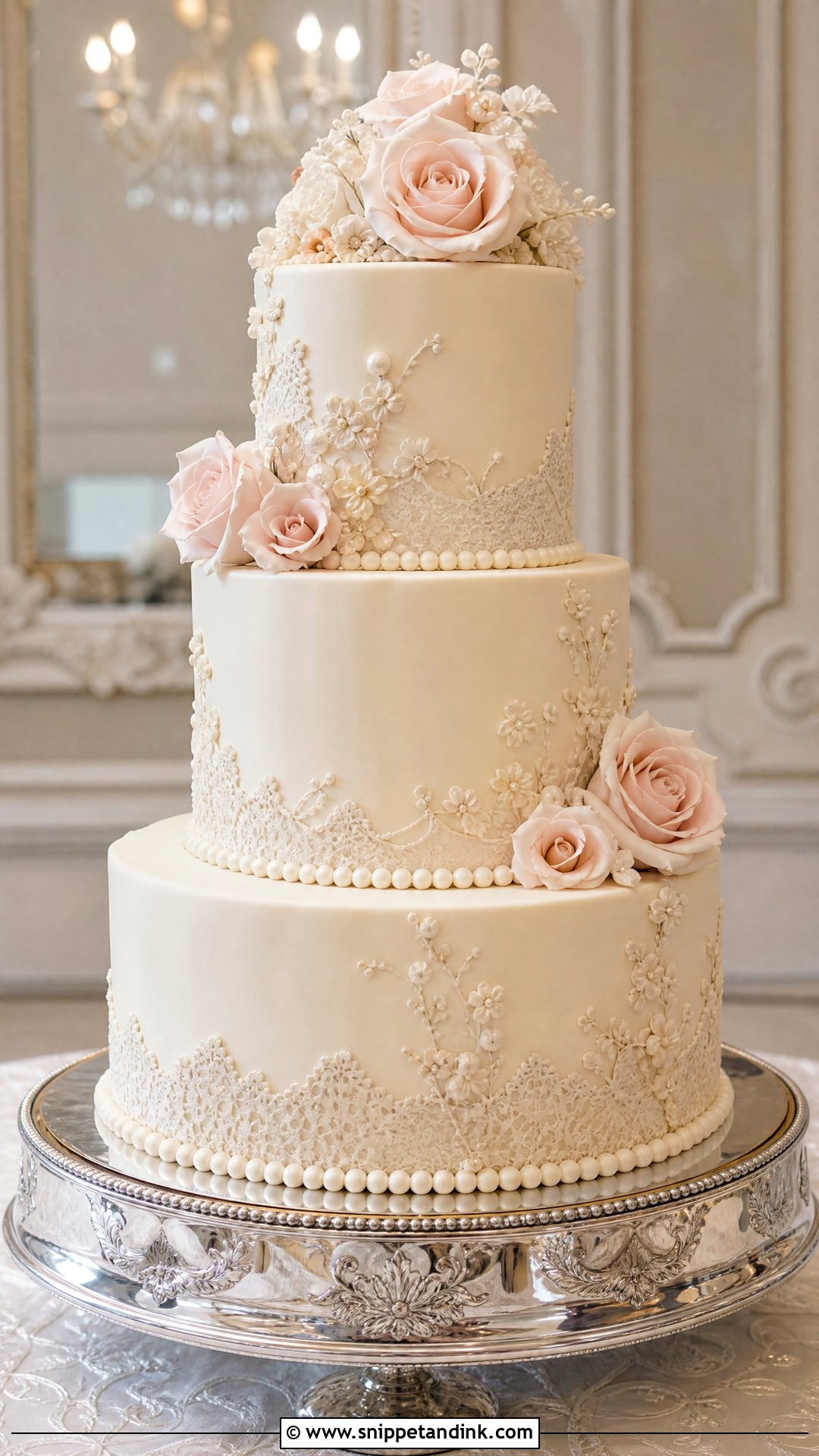 Vintage Floral Wedding Cake With Pearl Details - Snippet and Ink - 20 Vintage Floral Cake Ideas for Wedding