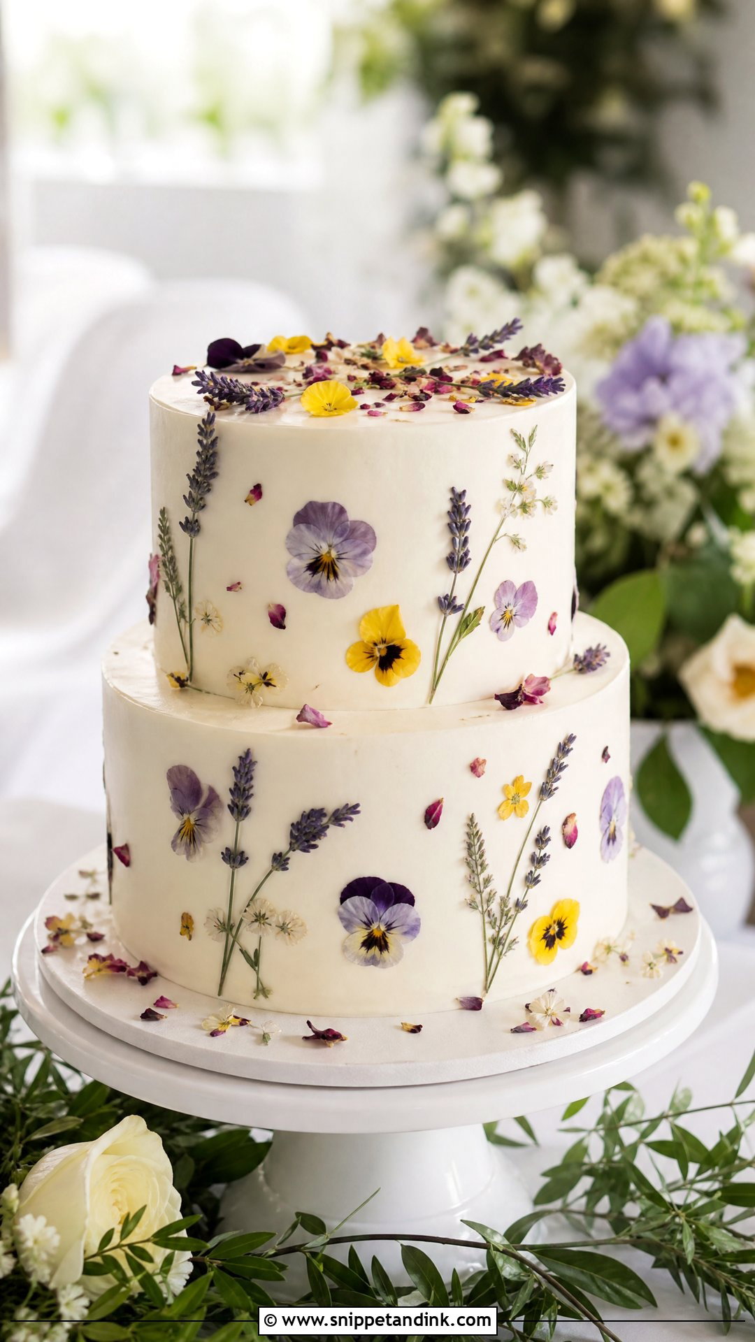 Vintage Floral Wedding Cake With Pressed Flowers - Snippet and Ink - 20 Vintage Floral Cake Ideas for Wedding