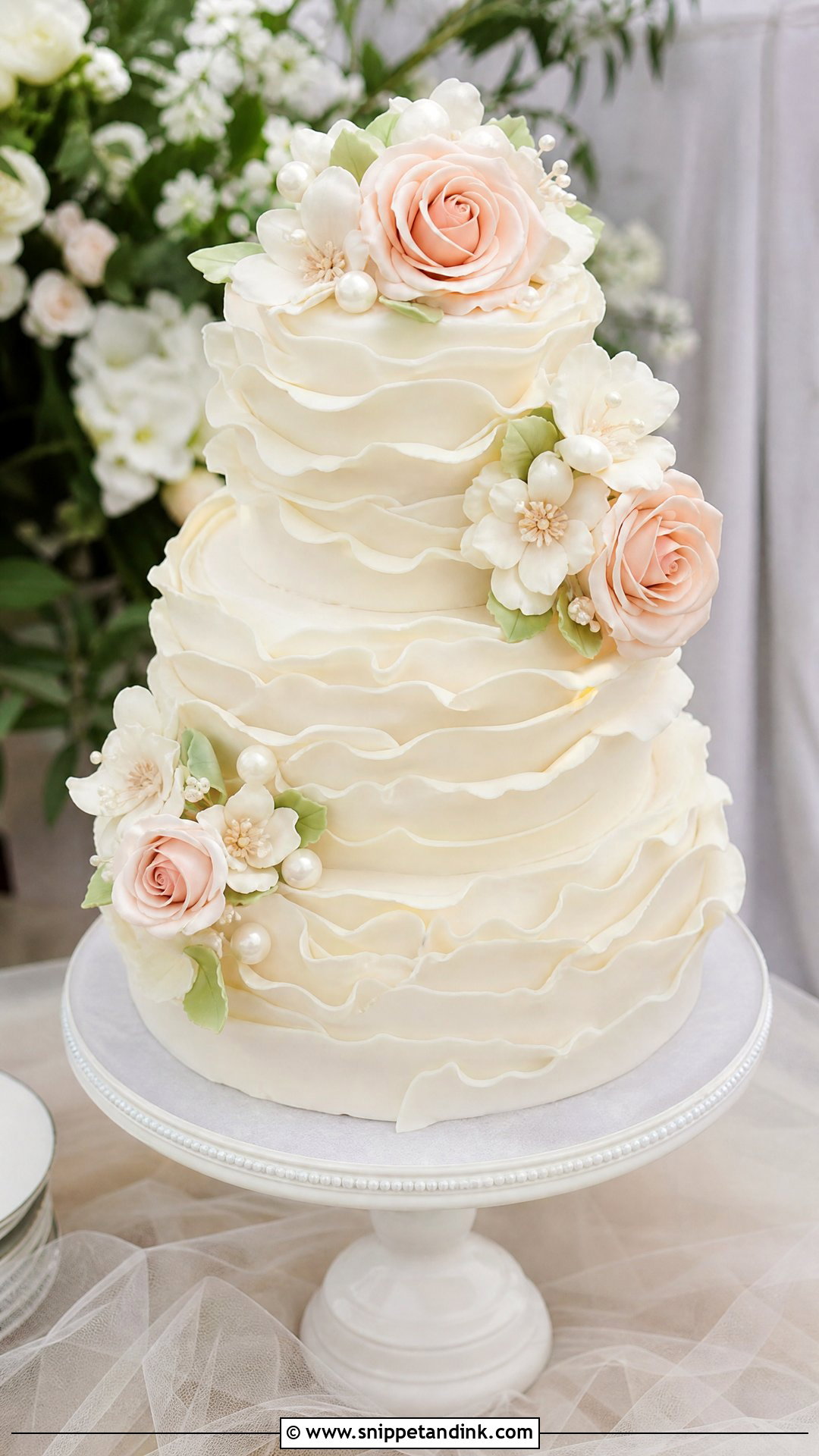Vintage Floral Wedding Cake With Ruffle Buttercream - Snippet and Ink - 20 Vintage Floral Cake Ideas for Wedding