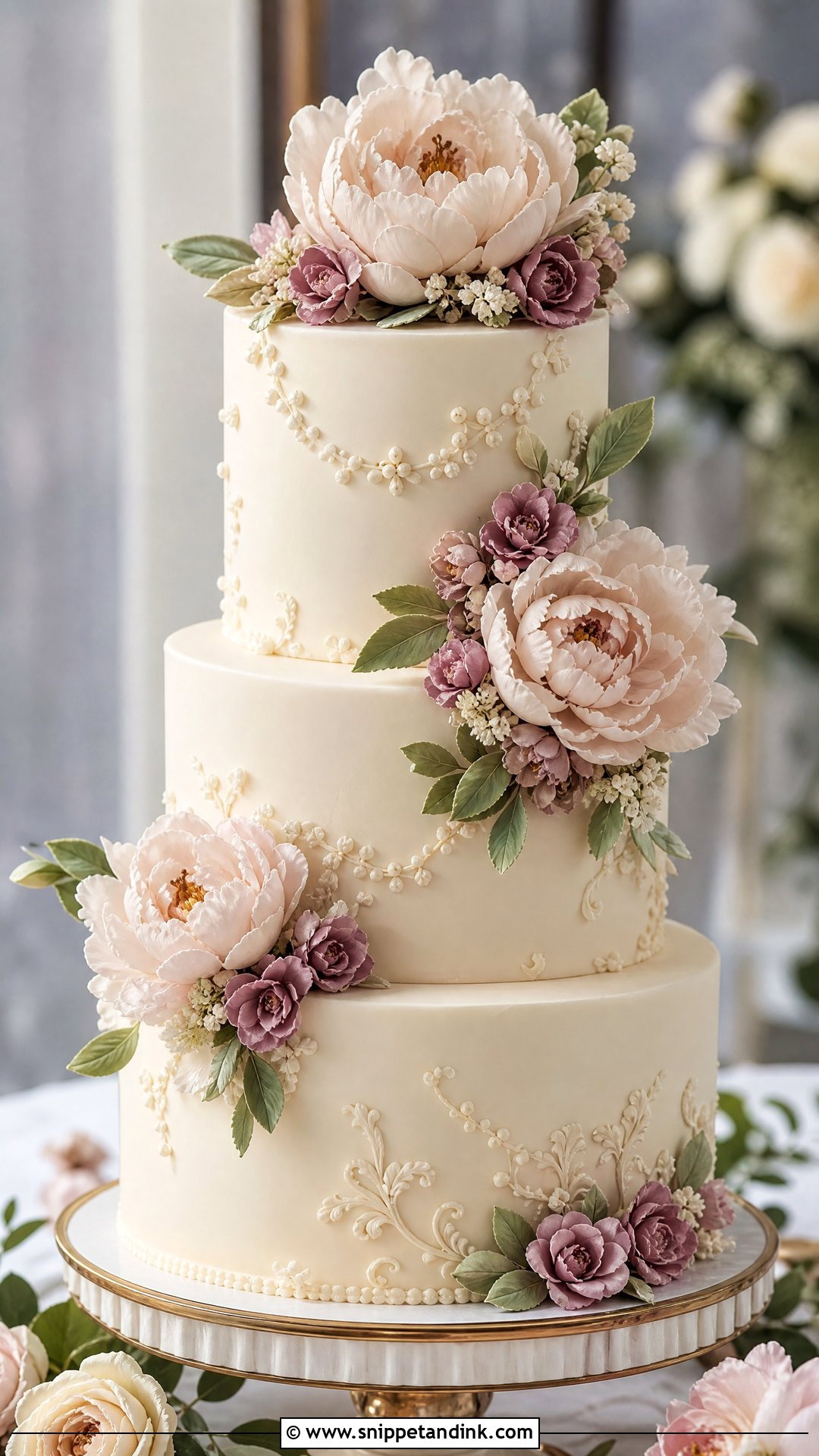 Vintage Floral Wedding Cake With Sugar Peonies - Snippet and Ink - 20 Vintage Floral Cake Ideas for Wedding