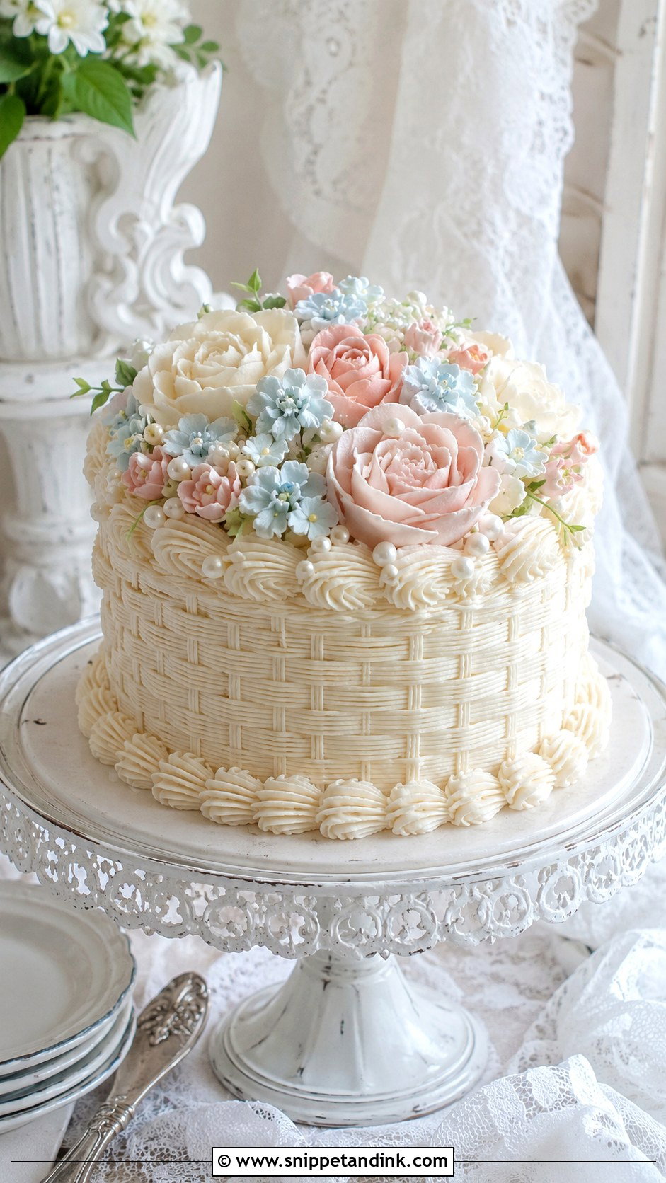 Vintage Flower Basket Wedding Cake - Snippet and Ink - 20 Flower Basket Cake Designs for Wedding