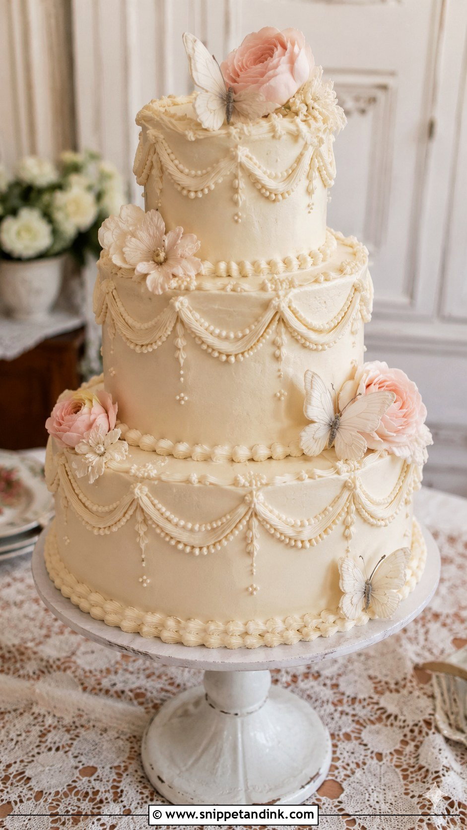 Vintage Flower Butterfly Wedding Cake - Snippet and Ink - 20 Flower Butterfly Cake Ideas for Wedding
