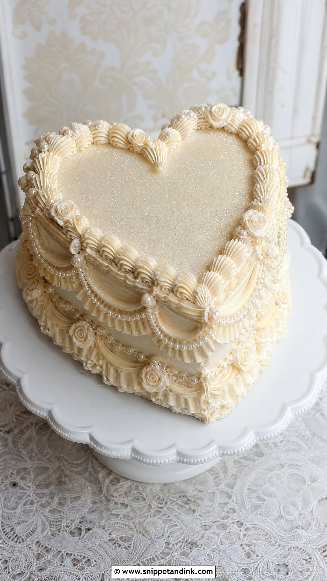 Vintage Glitter Heart Cake - Snippet and Ink - 25 Glitter Heart Cake Ideas for Wedding