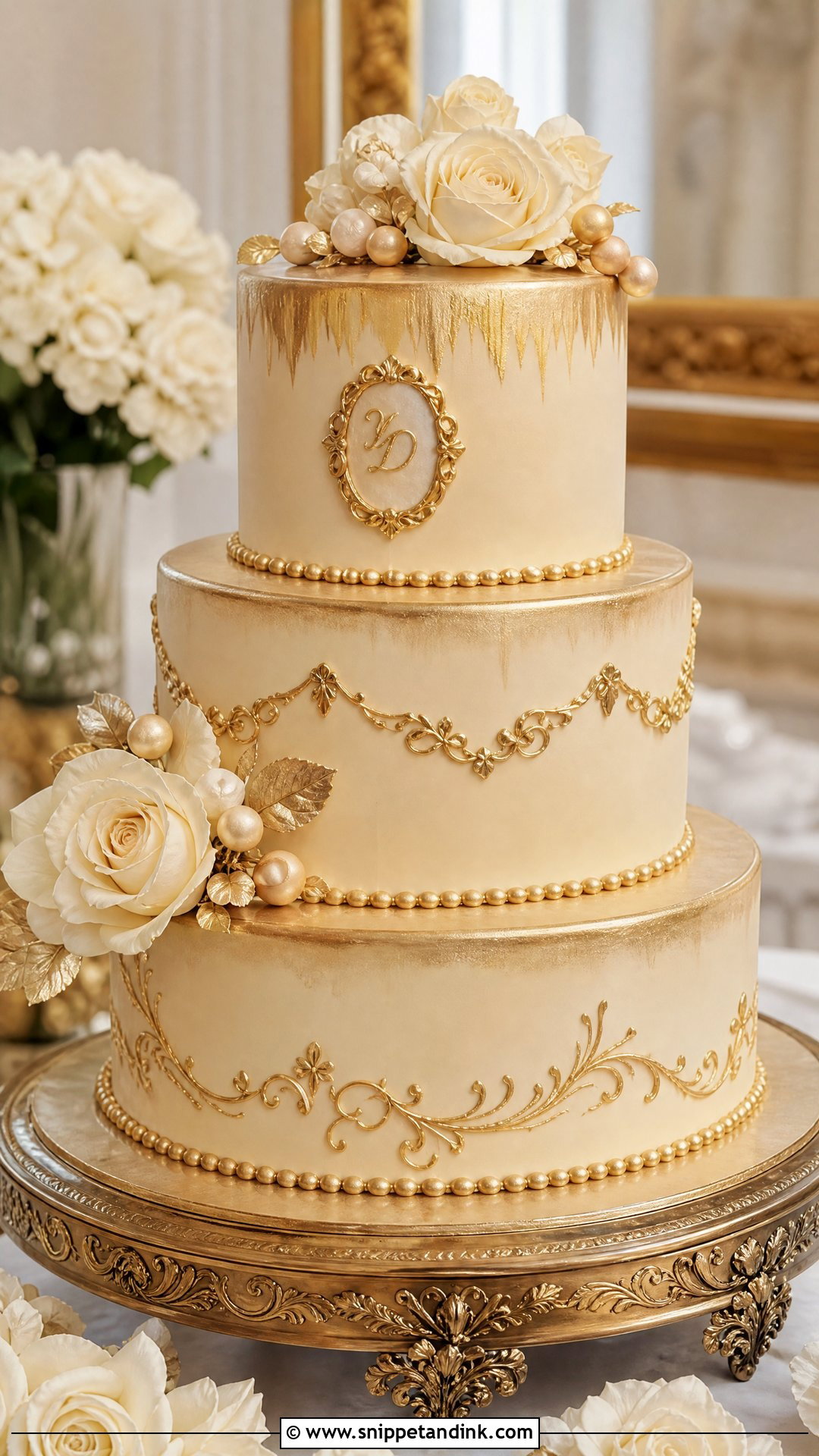 Vintage Gold Wedding Cake - Snippet and Ink - 20 Vintage Wedding Cakes