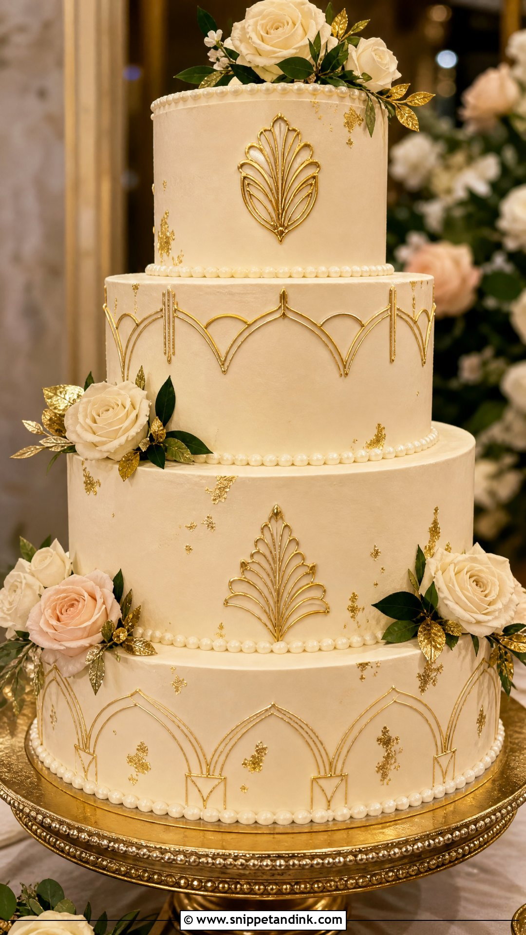 Vintage Gold Wedding Cake - Snippet and Ink - 30 Vintage Wedding Cake Ideas