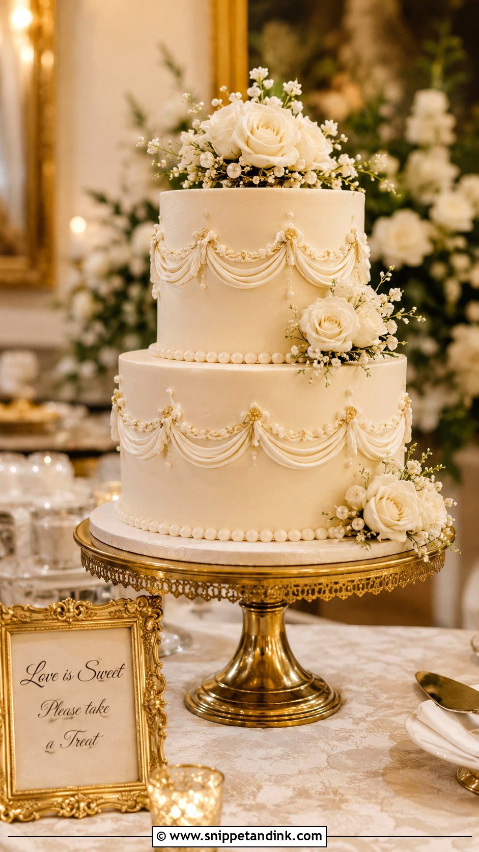 Vintage Gold Wedding Cake Display - Snippet and Ink - 20 Vintage Wedding Cake Display