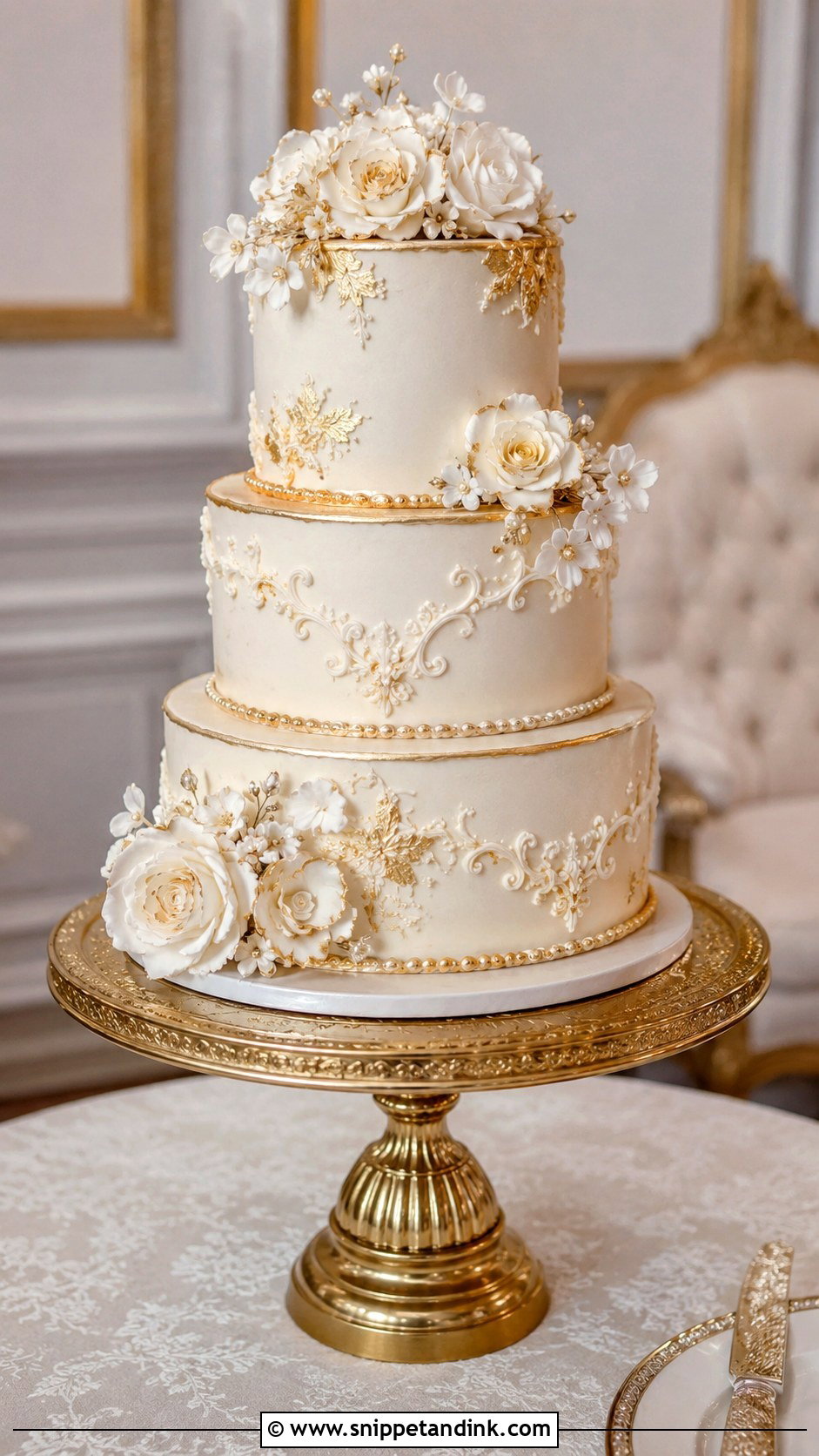 Vintage Gold Wedding Cake - Snippet and Ink - 20 Elegant Vintage Wedding Cakes