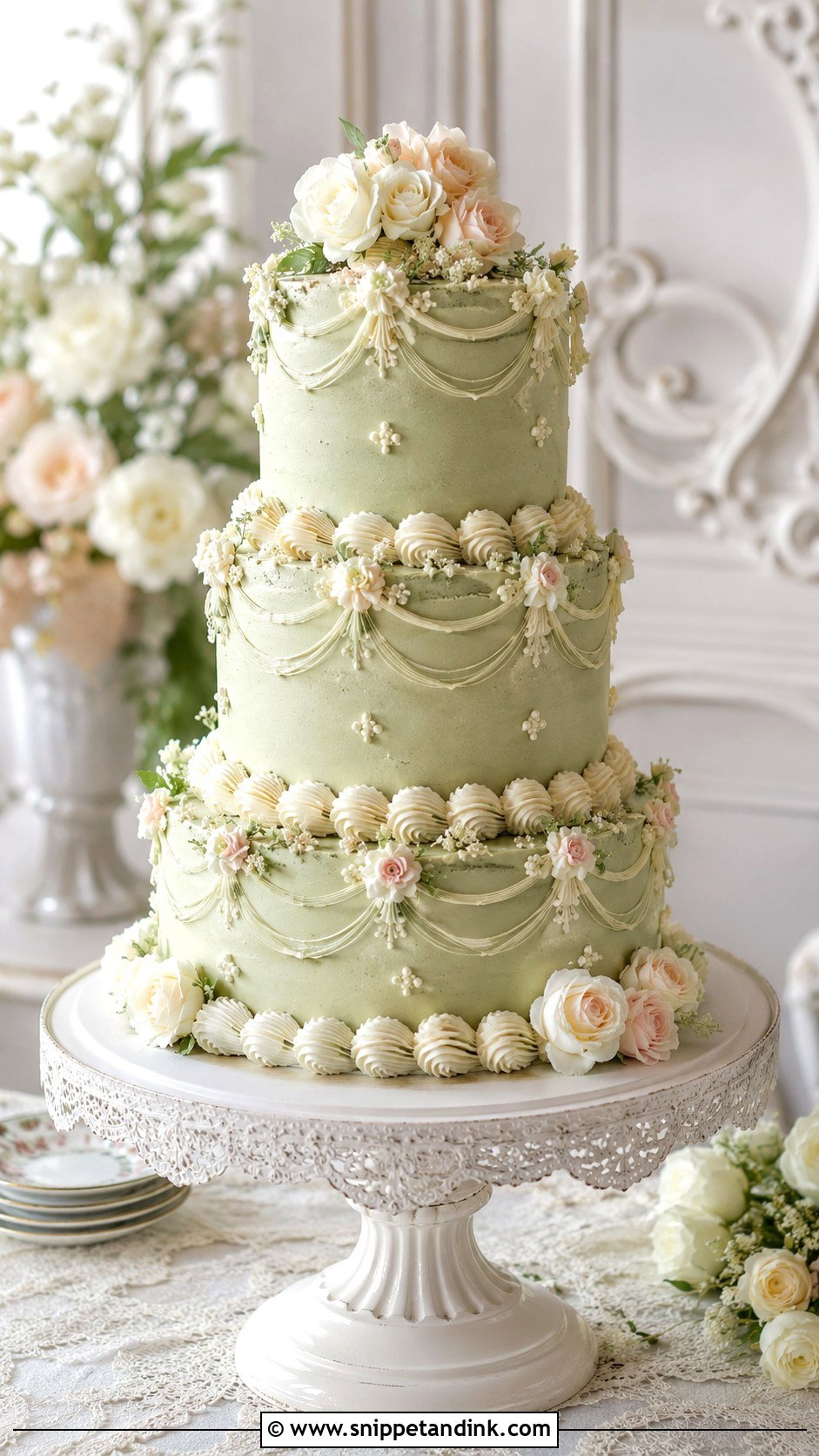 Vintage Green Wedding Cake - Snippet and Ink - 25 Elegant Green Wedding Cake Ideas