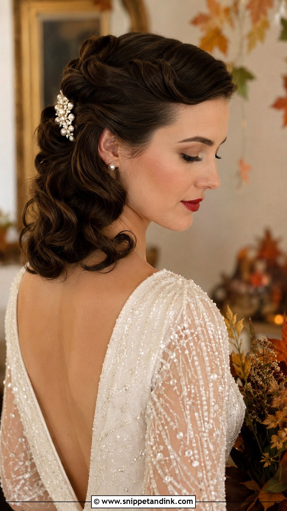 Vintage Half Up With Retro Waves - Snippet and Ink - 20 Mid Length Bridal Half-Up Half-Down Hair Ideas