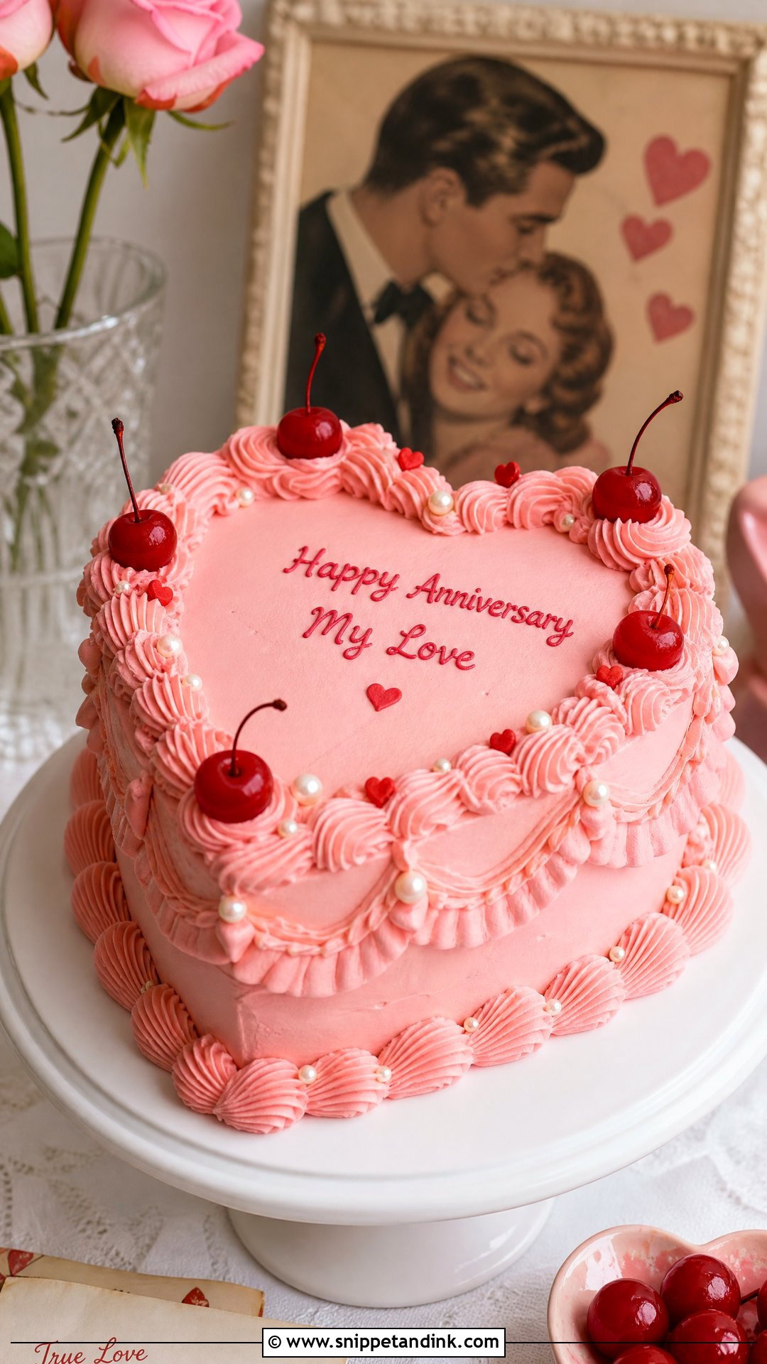 Vintage Heart Anniversary Cake - Snippet and Ink - 25 Love Anniversary Cake Ideas