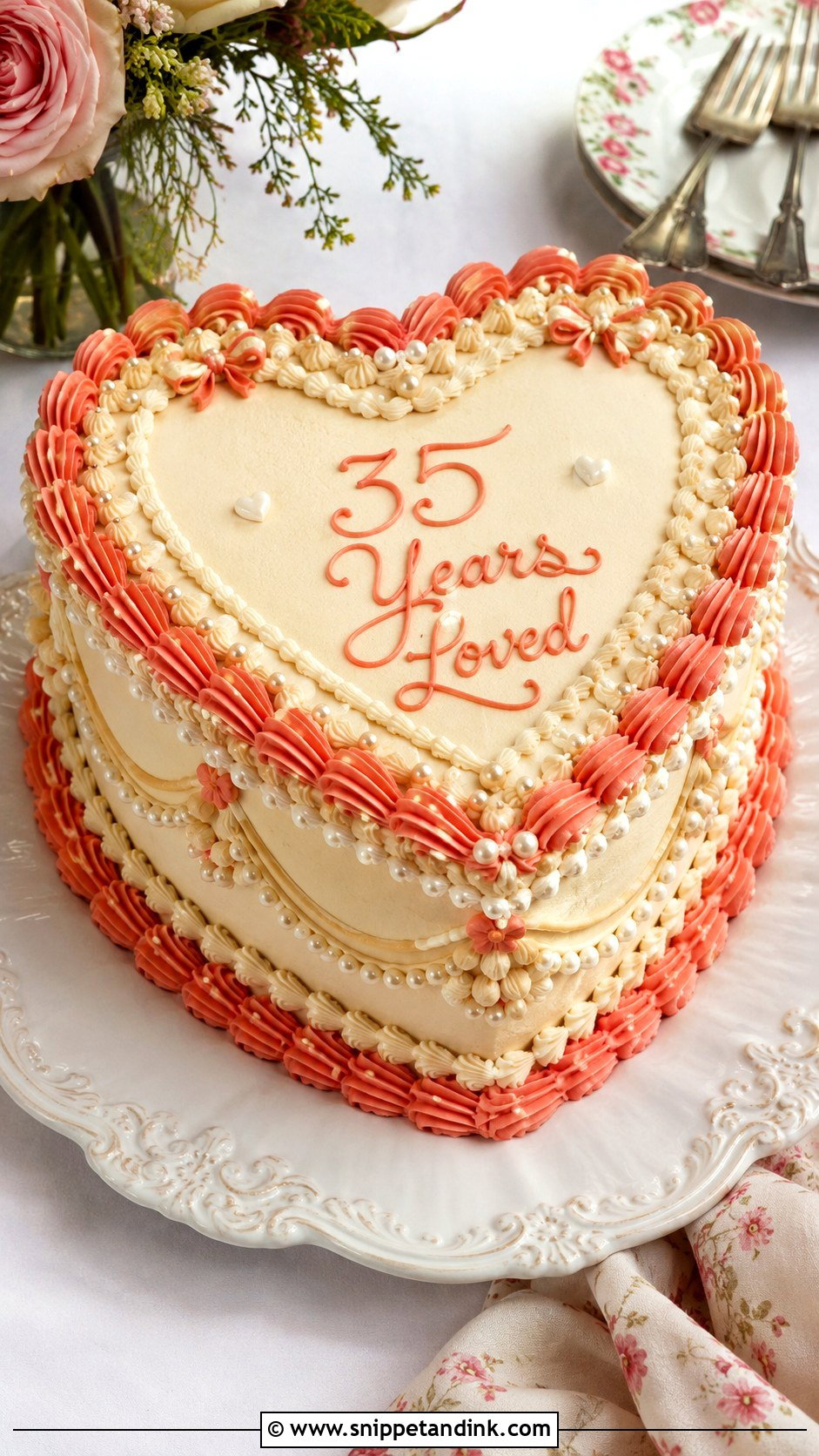 Vintage Heart Anniversary Cake - Snippet and Ink - 20 35th Anniversary Cake Ideas