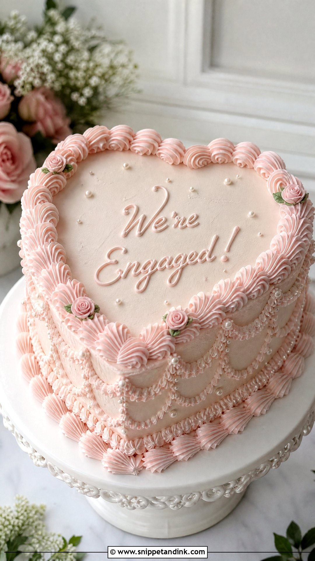 Vintage Heart Engagement Cake - Snippet and Ink - 30 Engagement Cake Designs