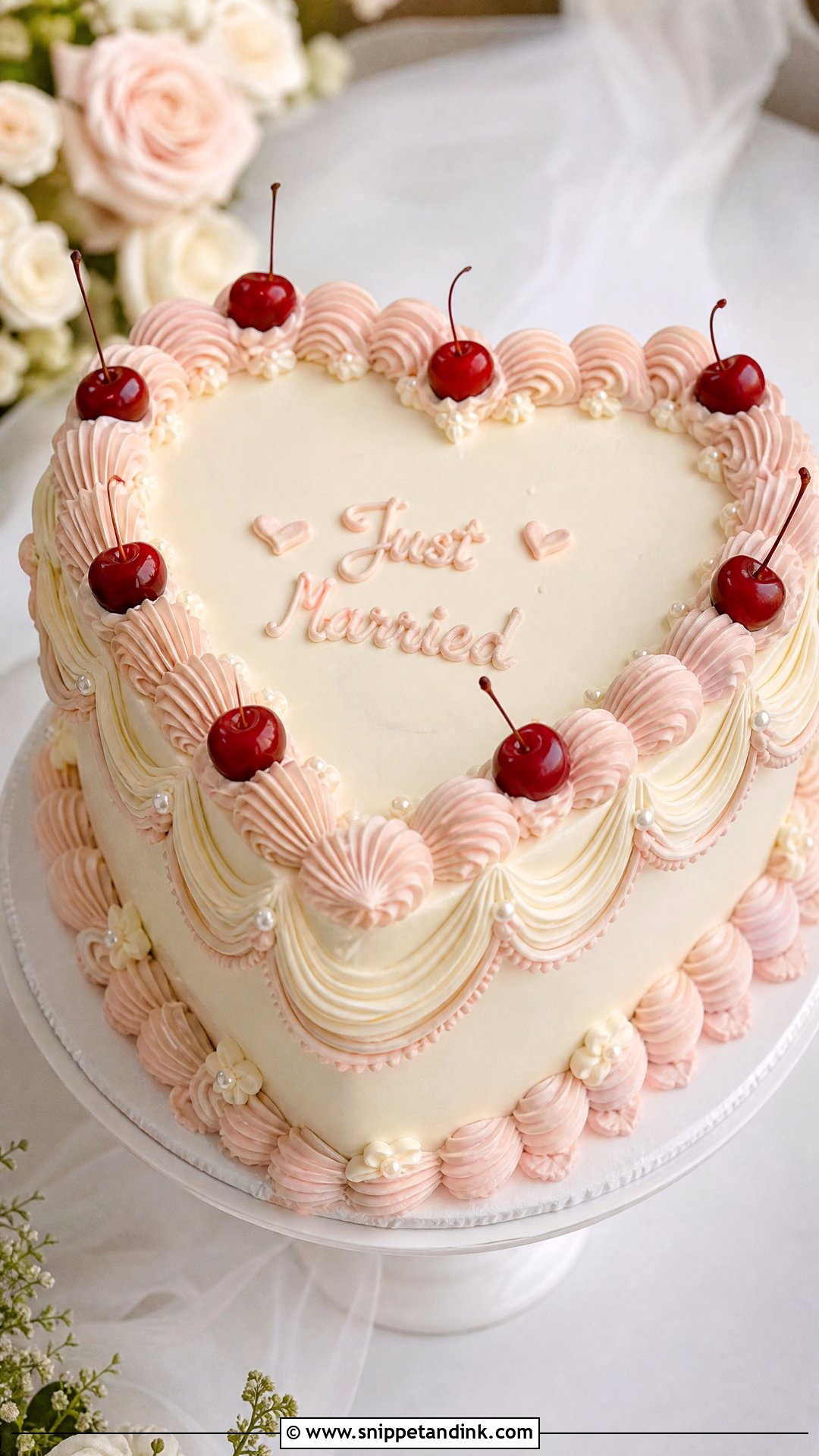 Vintage Heart Wedding Cake - Snippet and Ink - 20 Love Heart Cake Ideas for Wedding