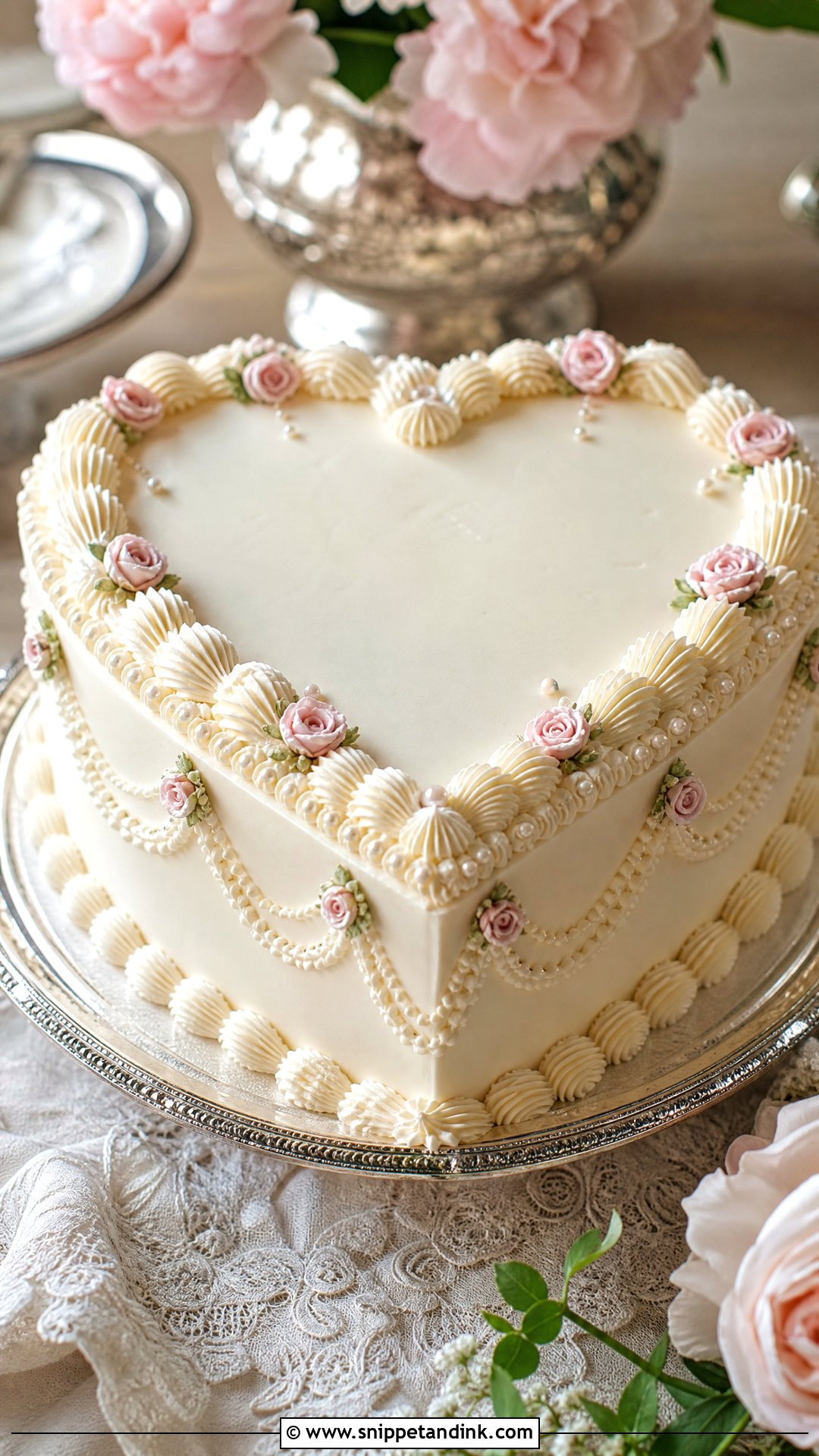 Vintage Heart Wedding Cake - Snippet and Ink - 20 Old Money Cake Ideas for Wedding