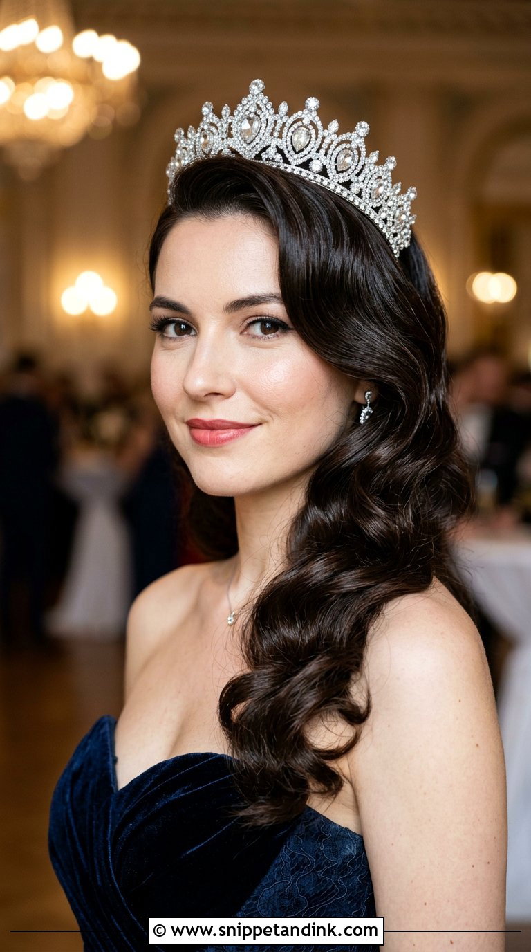 Vintage Hollywood Waves with Crown - Snippet and Ink - 20 Bridal Hair with Crown Ideas