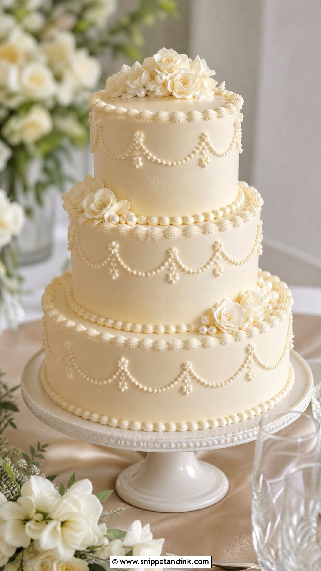 Vintage Ivory Wedding Cake - Snippet and Ink - 30 Vintage Wedding Cake Ideas