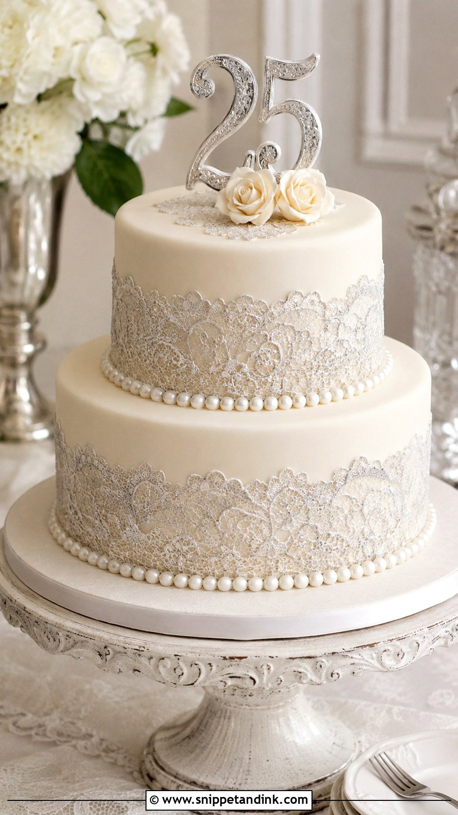 Vintage Lace 25th Anniversary Cake - Snippet and Ink - 20 25th Anniversary Cake Design Ideas