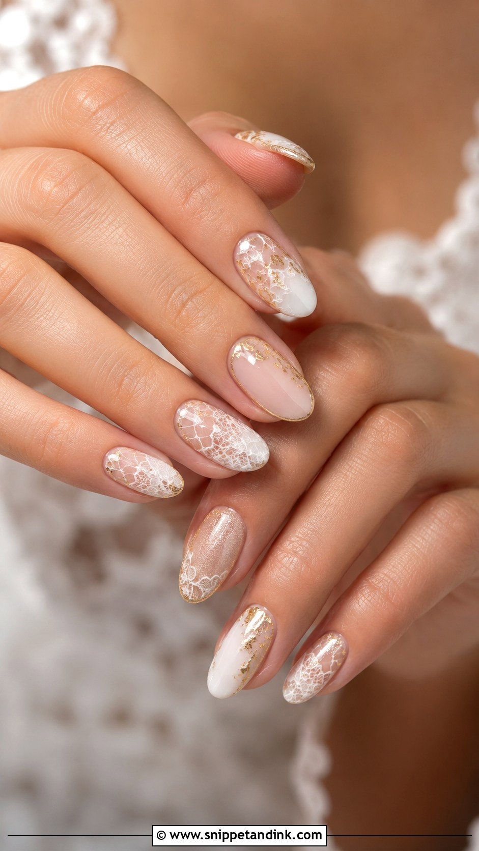 Vintage Lace Bridal Nails - Snippet and Ink - 20 Lace Bridal Nails