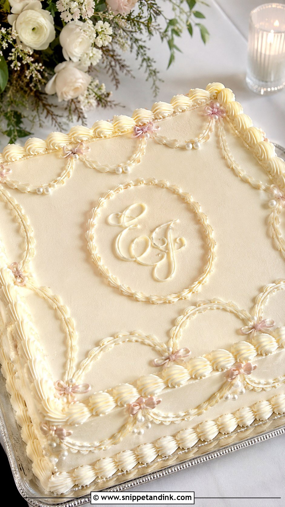 Vintage Lambeth Sheet Cake For Wedding - Snippet and Ink - 20 Aesthetic Sheet Cake Ideas for Wedding