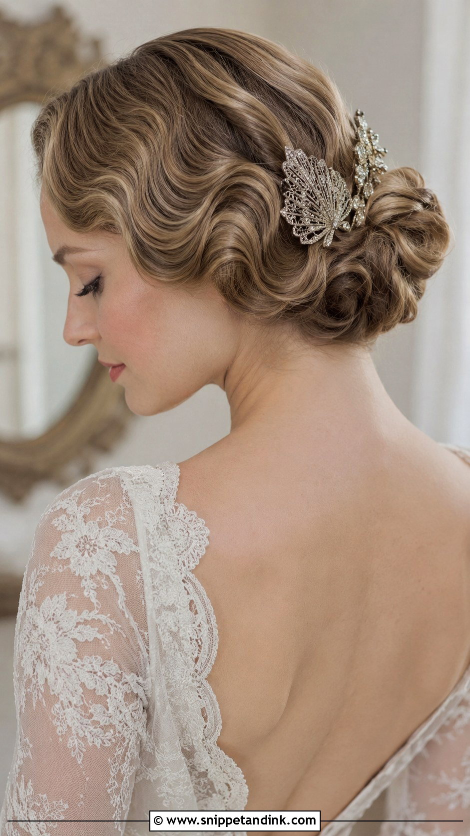 Vintage Low Bun - Snippet and Ink - 30 Low Bun Bridal Hair Ideas