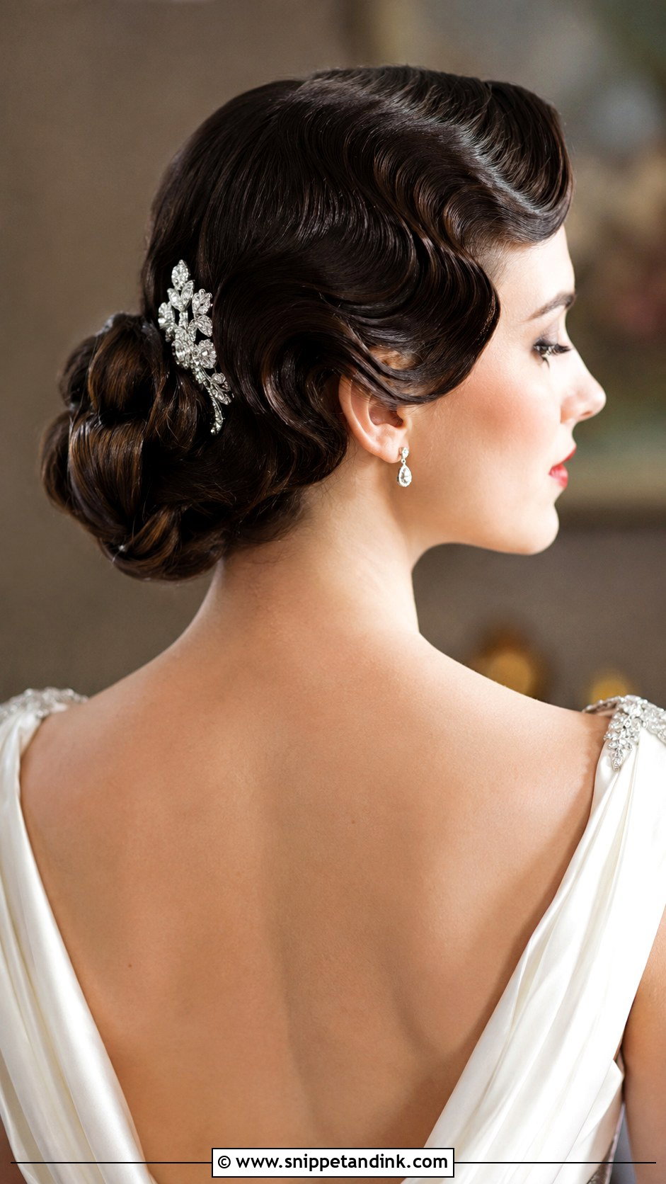 Vintage Low Bun - Snippet and Ink - 35 Low Bun Wedding Hair Ideas
