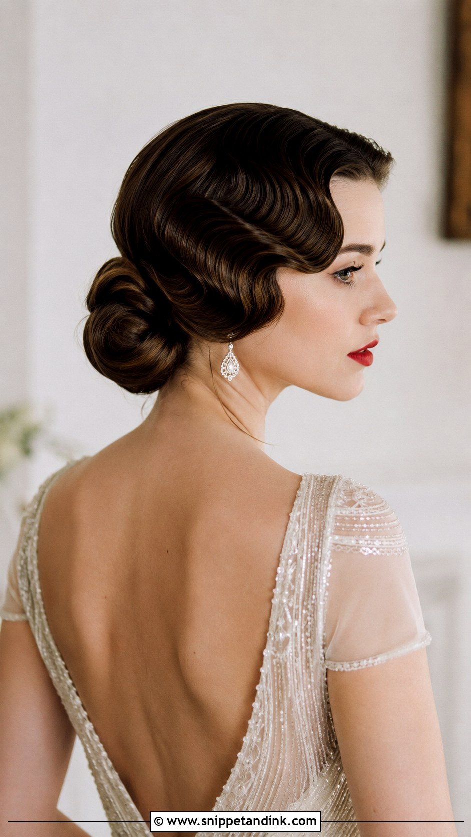 Vintage Low Bun With Finger Waves - Snippet and Ink - 25 Low Bridal Bun Ideas
