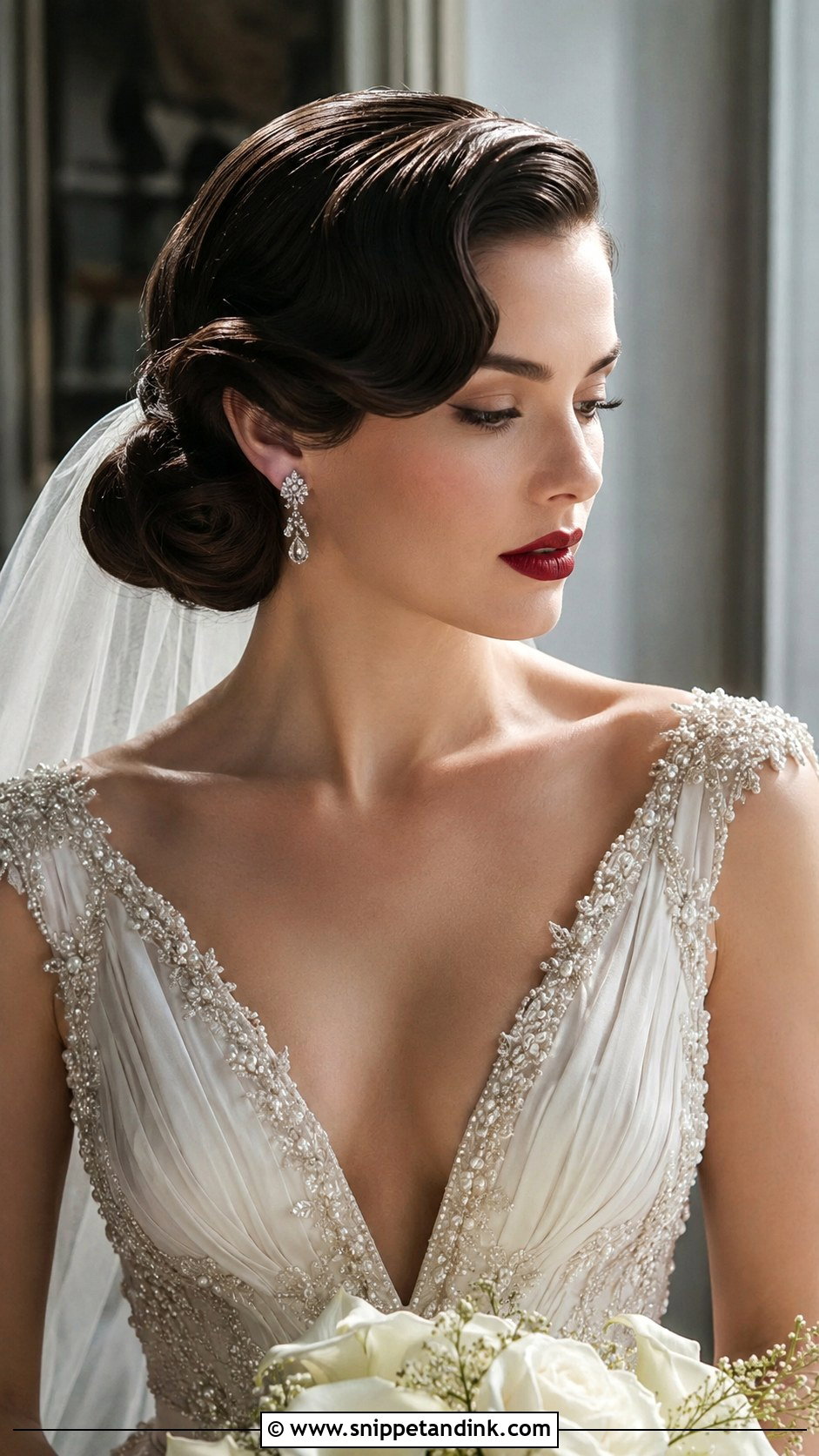 Vintage Low Bun - Snippet and Ink - 25 Low Bun Wedding Hair Front View Ideas