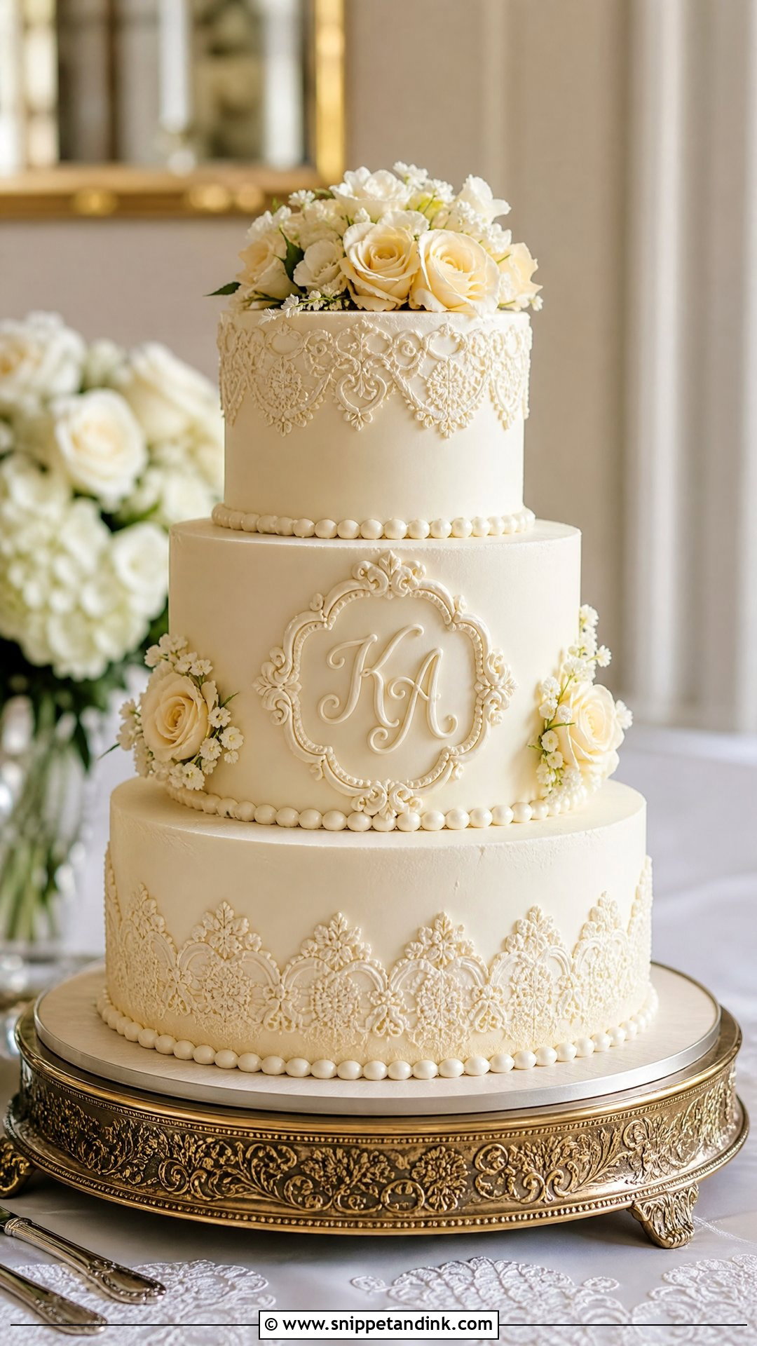 Vintage Monogram Wedding Cake - Snippet and Ink - 20 Vintage Wedding Cakes