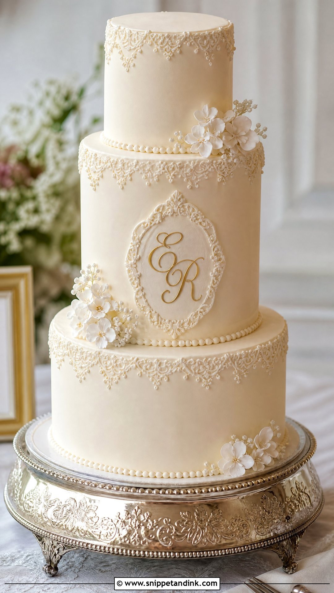 Vintage Monogram Wedding Cake - Snippet and Ink - 30 Vintage Wedding Cake Ideas