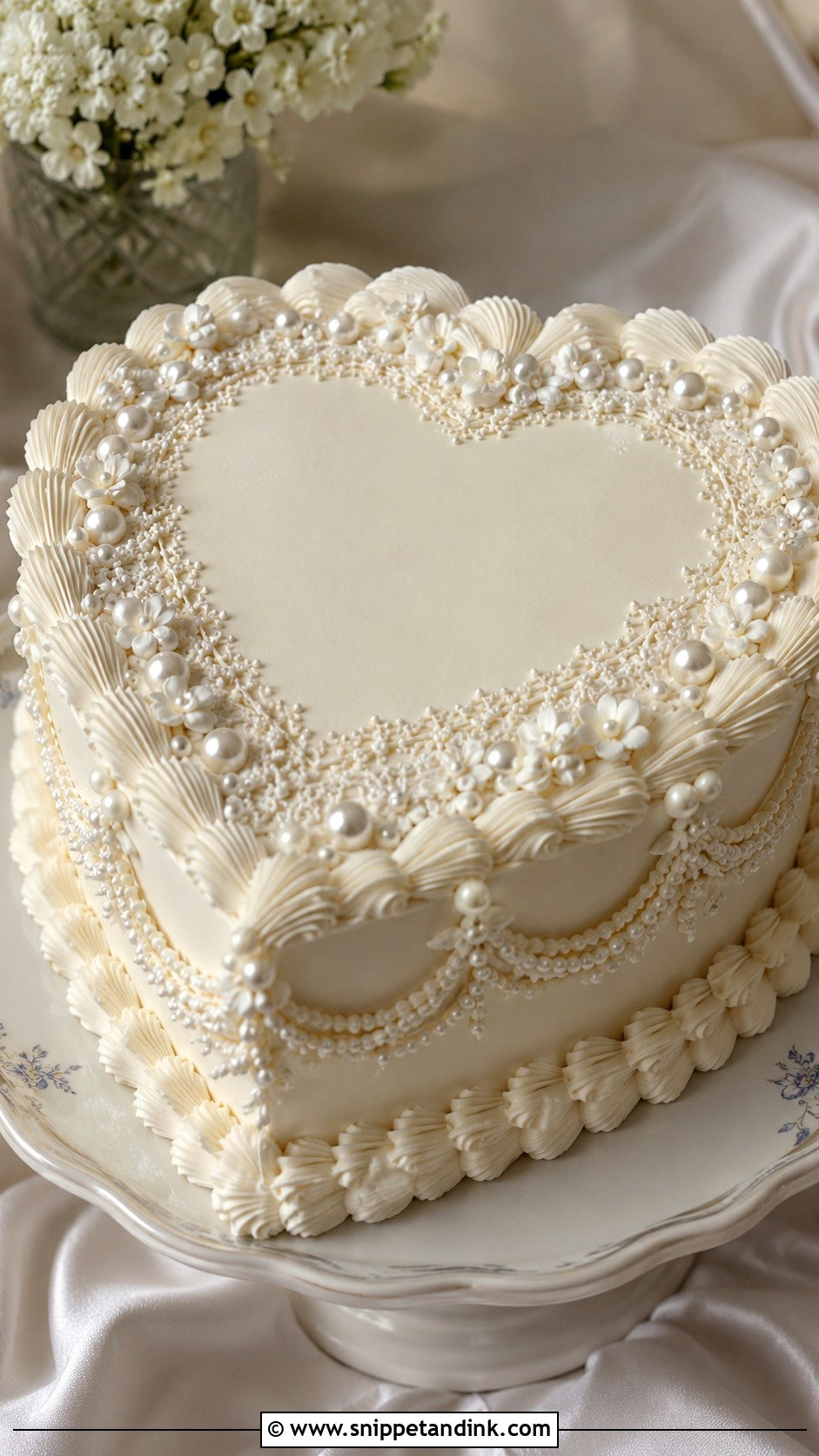 Vintage Pearl Heart Wedding Cake - Snippet and Ink - 30 Retro Heart Wedding Cake Ideas