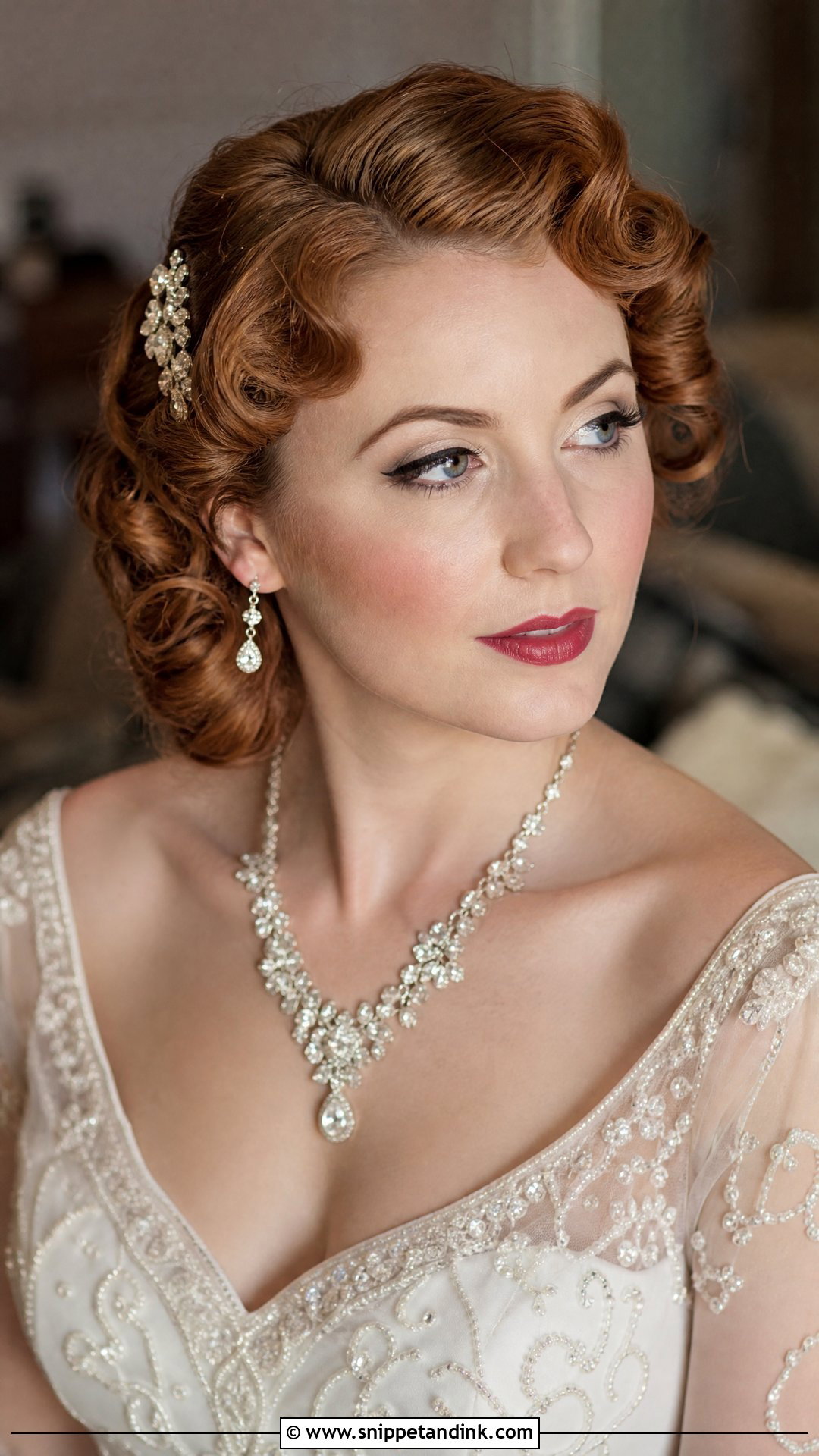 Vintage Pin Curls Bridal Hairstyle - Snippet and Ink - 20 Shoulder Length Bridal Hairstyles