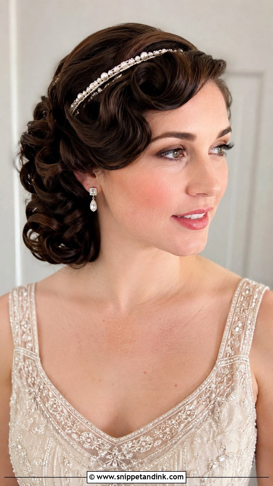 Vintage Pin Curls With Pearl Headband - Snippet and Ink - 20 Bride Hairstyles with Headband