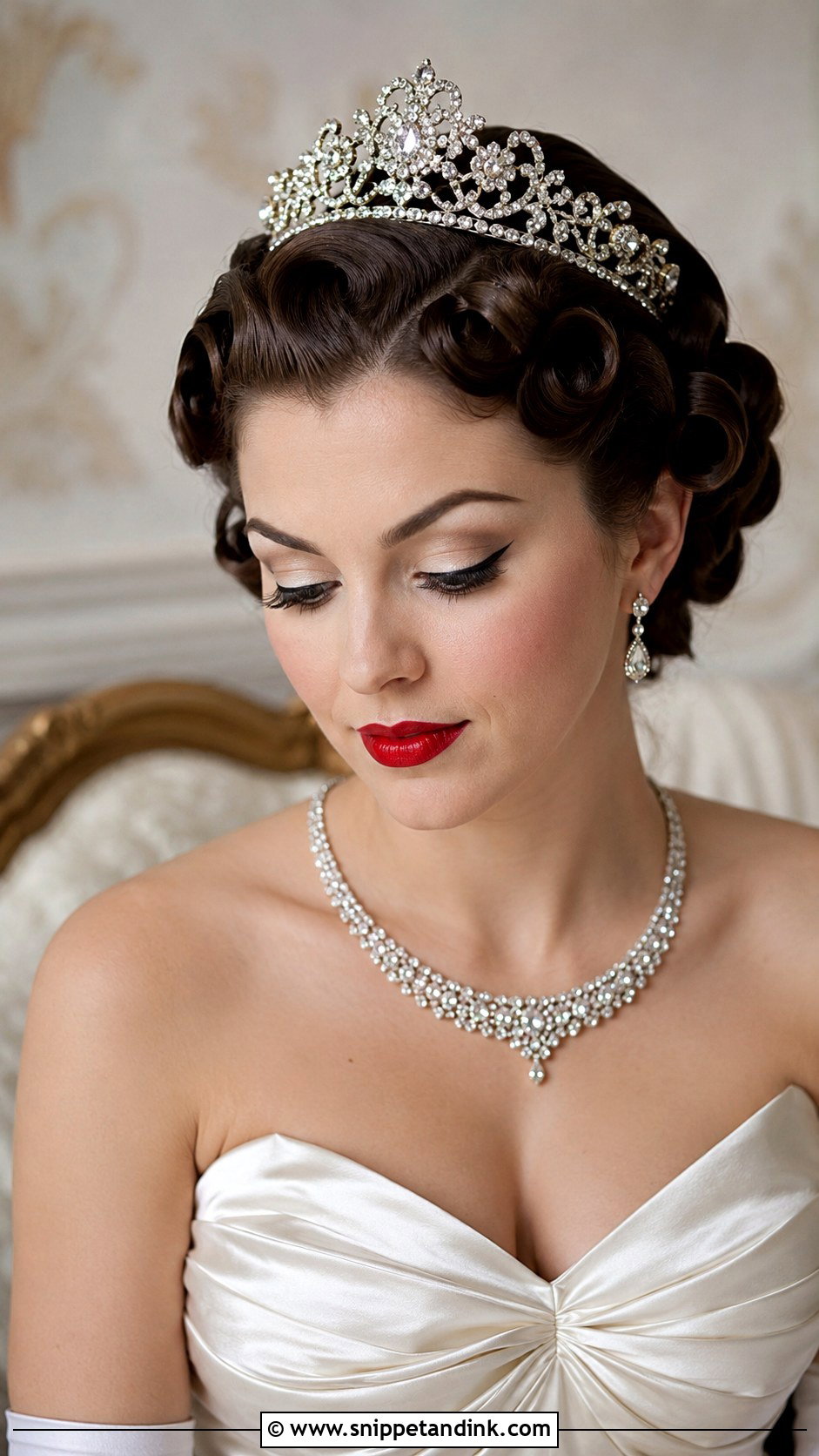 Vintage Pin Curls With Tiara - Snippet and Ink - 25 Bridal Tiara Hairstyles