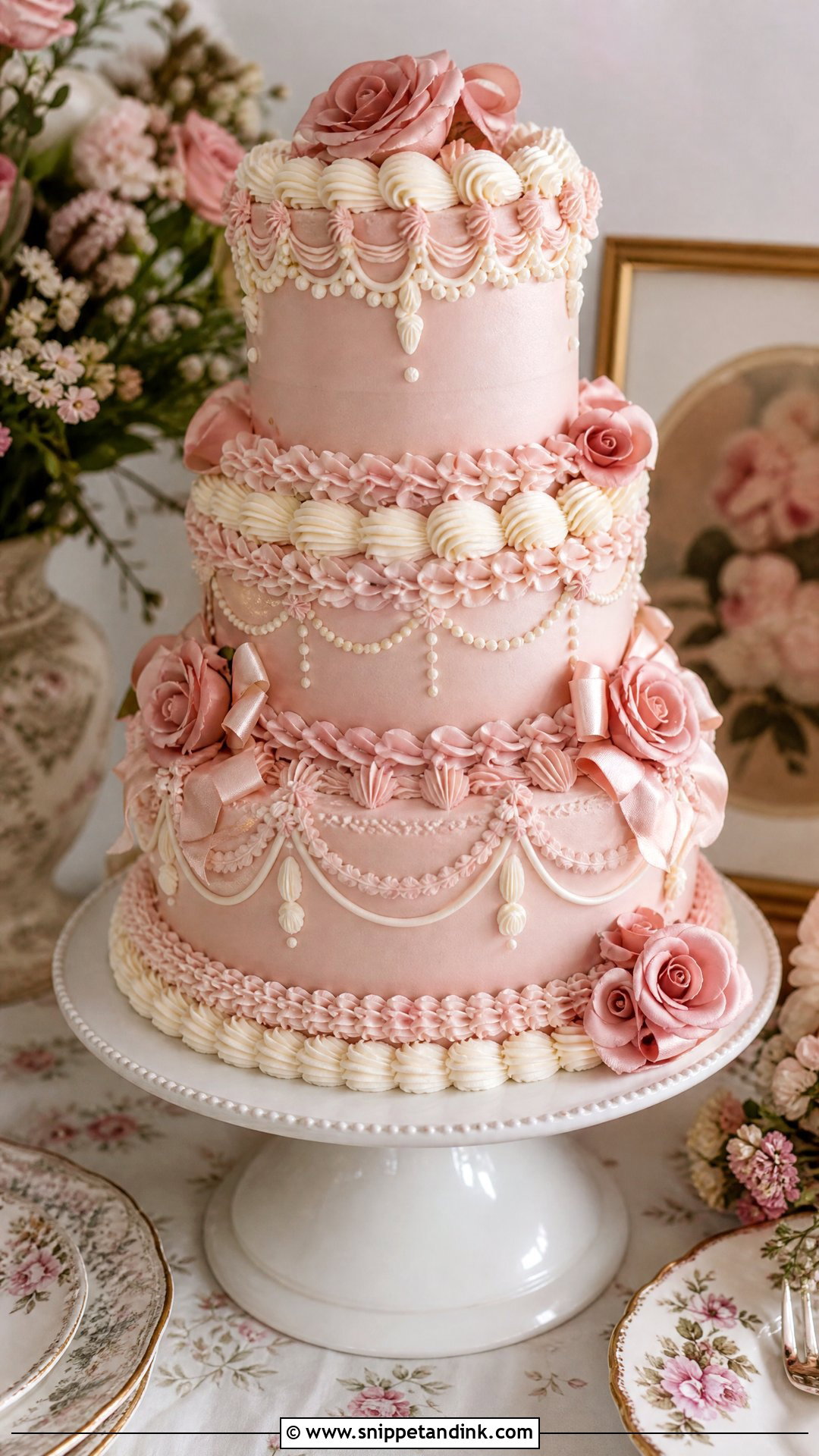 Vintage Pink Wedding Cake - Snippet and Ink - 30 Vintage Wedding Cake Ideas
