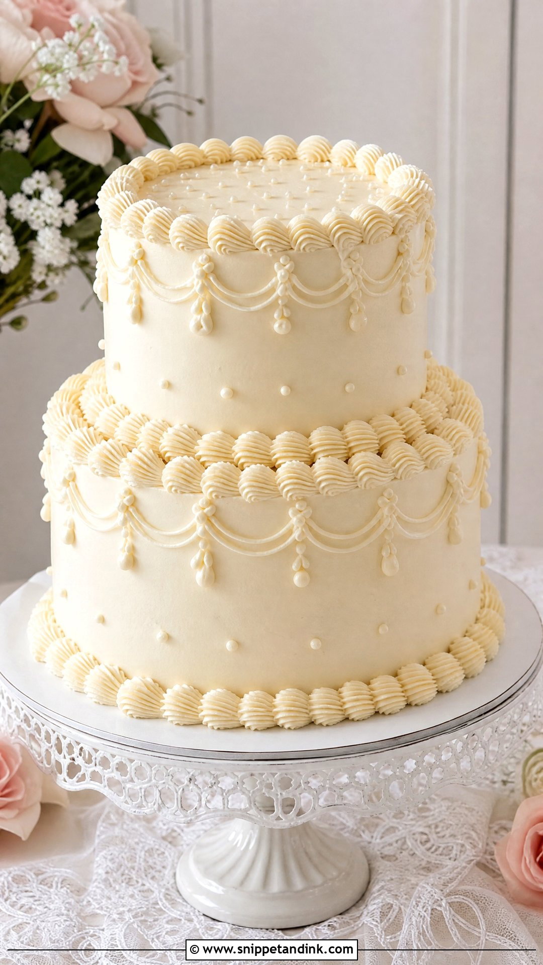 Vintage Piped Wedding Cake - Snippet and Ink - 20 Simple Elegant Wedding Cake Ideas
