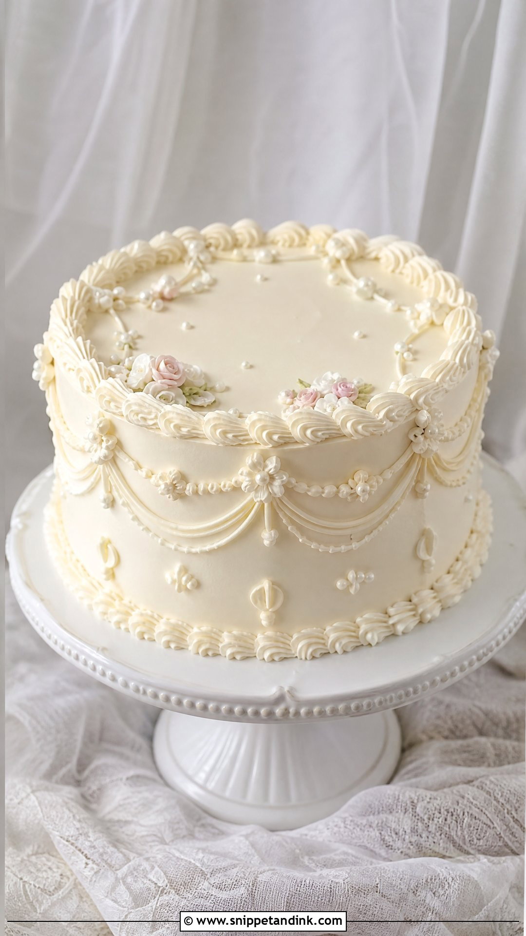Vintage Piped Wedding Cake - Snippet and Ink - 20 Simple Wedding Cake Ideas