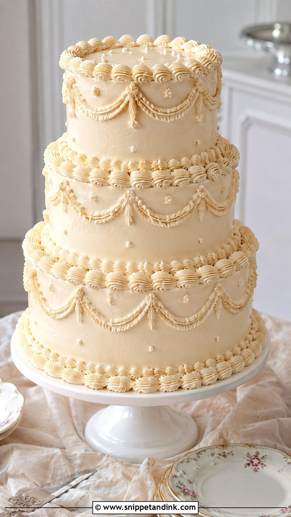 Vintage Piped Wedding Cake - Snippet and Ink - 25 Wedding Cakes No Flowers