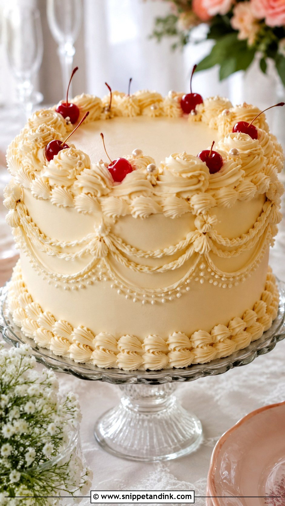 Vintage Piped Wedding Cake - Snippet and Ink - 20 Easy Wedding Cake Decorating Ideas